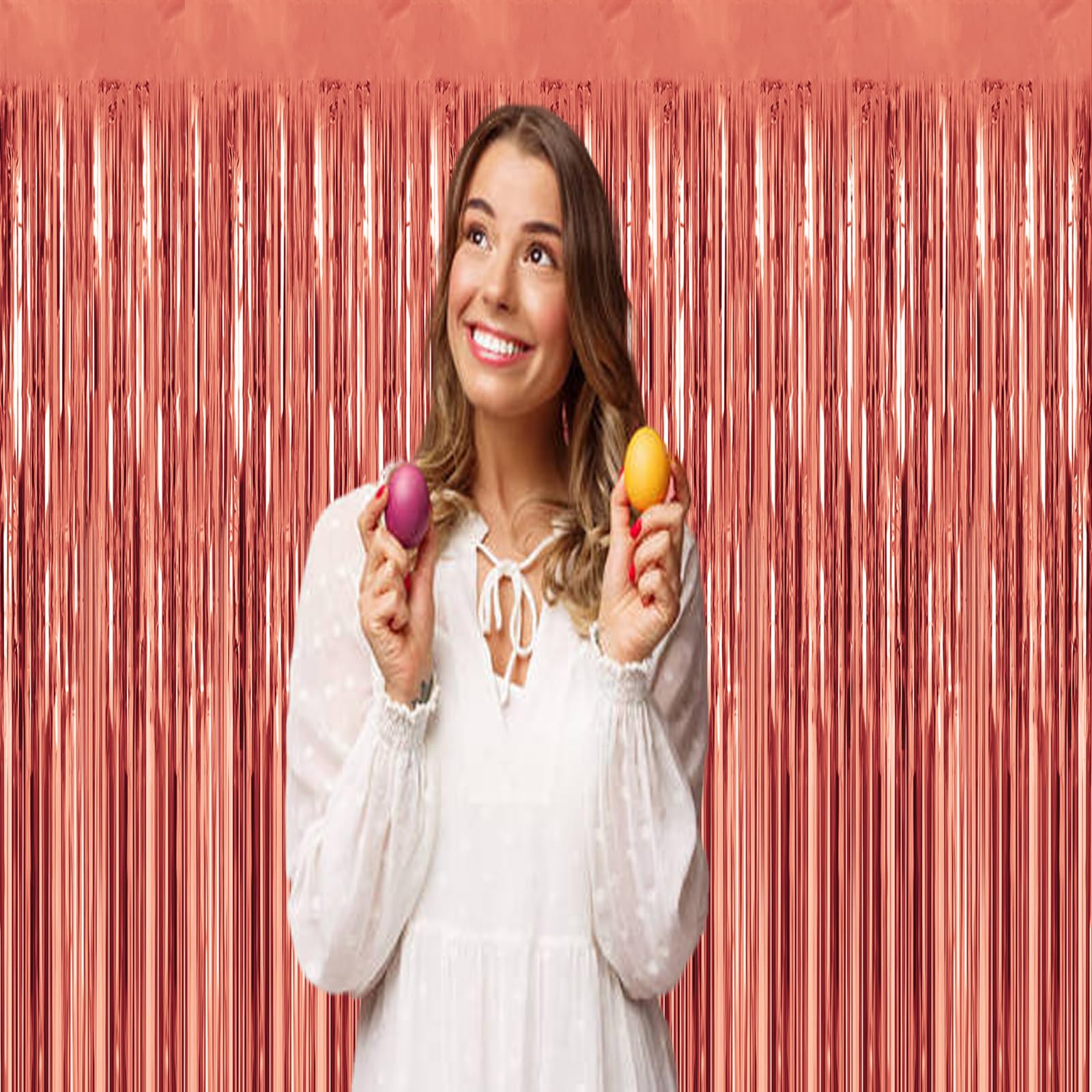 5 Pack Rose Gold Metallic Tinsel Foil Fringe Curtains Party Photo Backdrop Party Streamers For Birthday,Graduation,New Year Eve