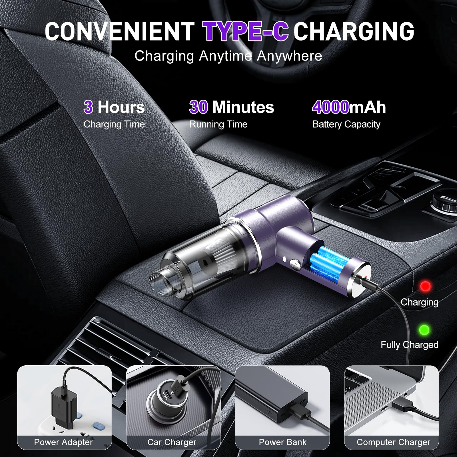 Kmm Handheld Car Vacuum Cleaner, 11000Pa Vacuum Cleaner & Air Duster, 120W High Power Vacuum Portable Cordless, Hand Held Vacuum