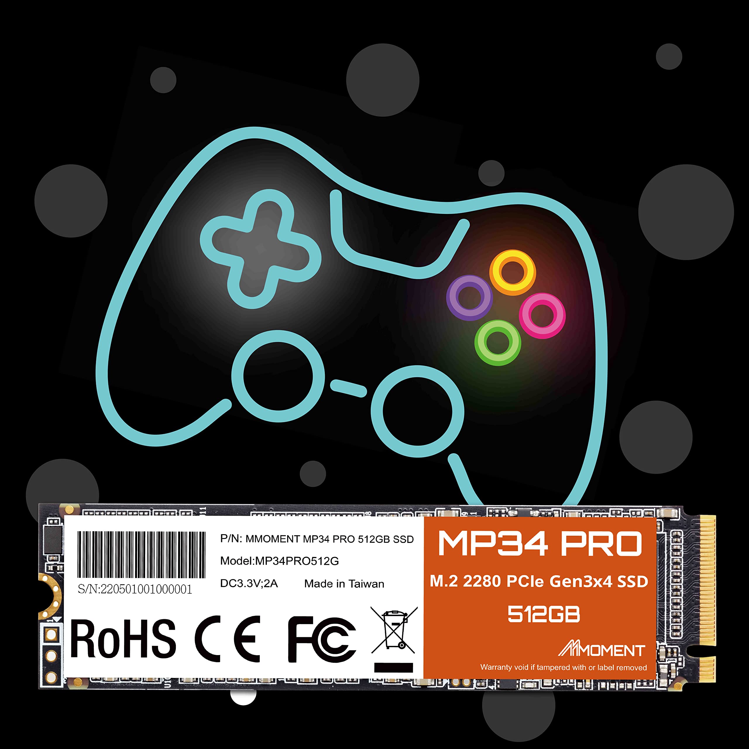 Mmoment Mp34 Pro 512Gb Pcie Gen3 Nvme M.2 2280 Internal Solid State Drive, Gen3.0X4, Read Speed Up To 3500Mb/S, For Laptop, Desk