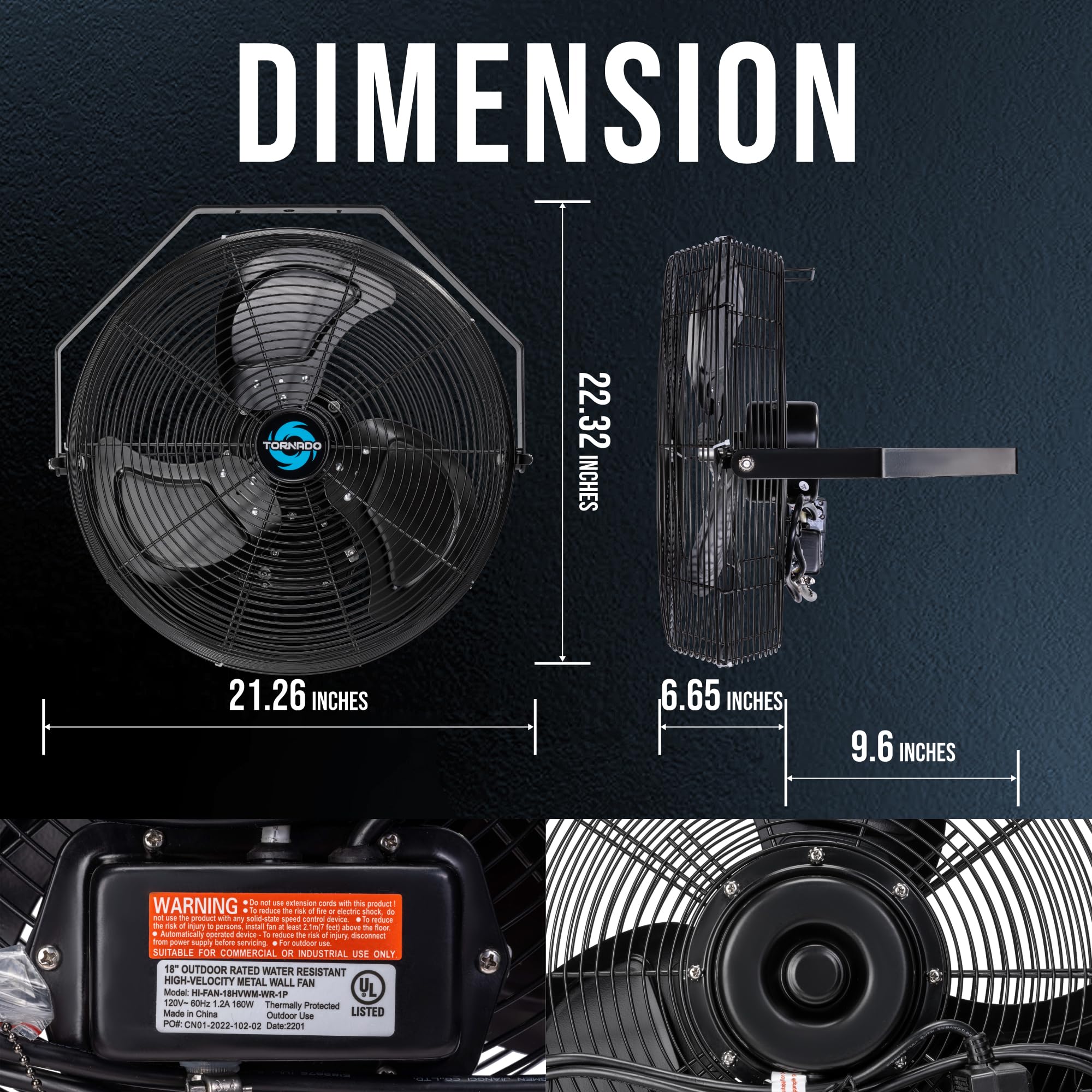 Tornado 2 Pack 18 Inch Outdoor Rated Ipx4 Water-Resistant High Velocity Industrial Wall Mount Fan For Commercial, Industrial, Gr