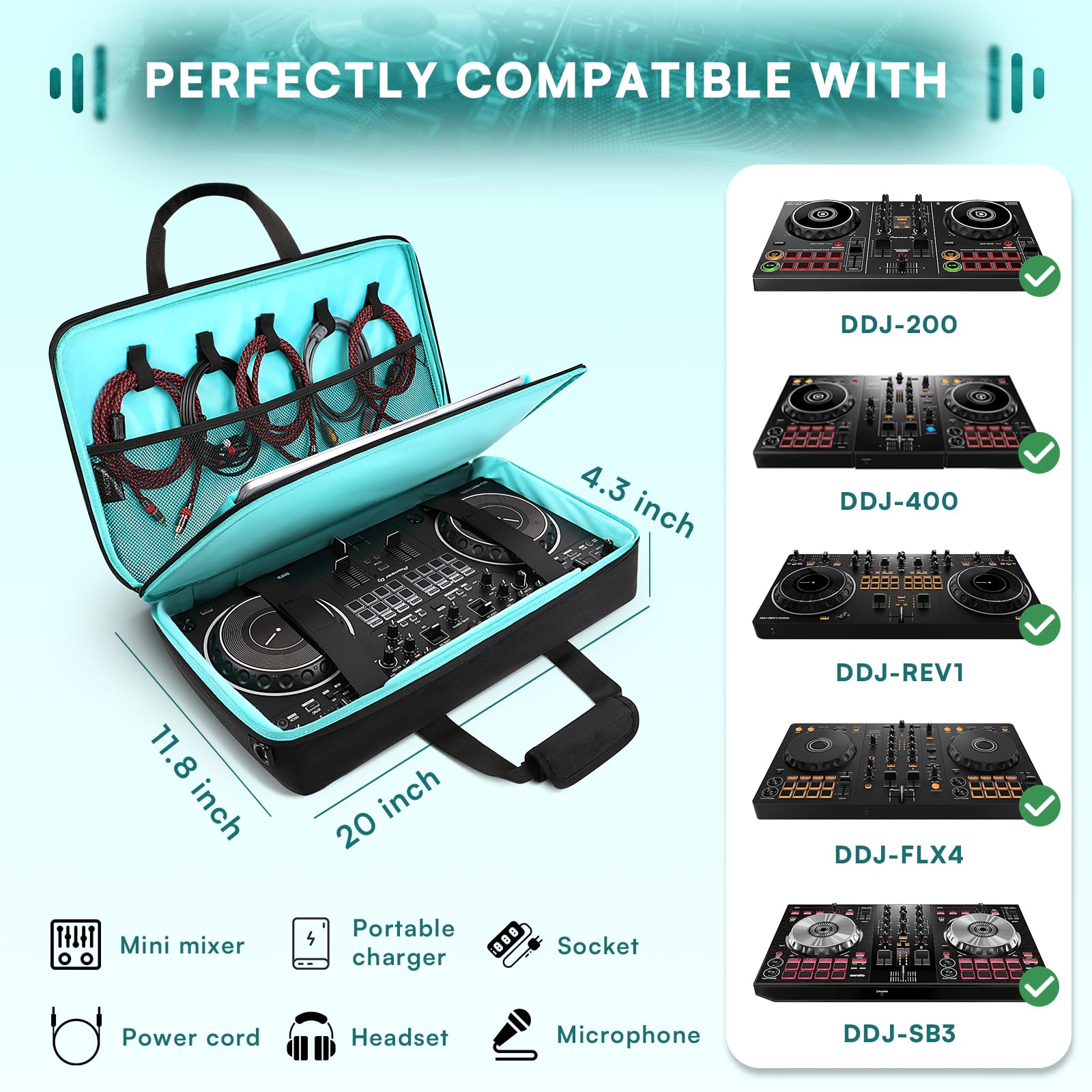 Aurotier Dj Bag For Ddj-Flx4/Ddj 200/Ddj 400/Ddj Rev1, Padded Dj Controller Crossbody Bag With 4 Pockets For 17.3 Inch Laptop, C