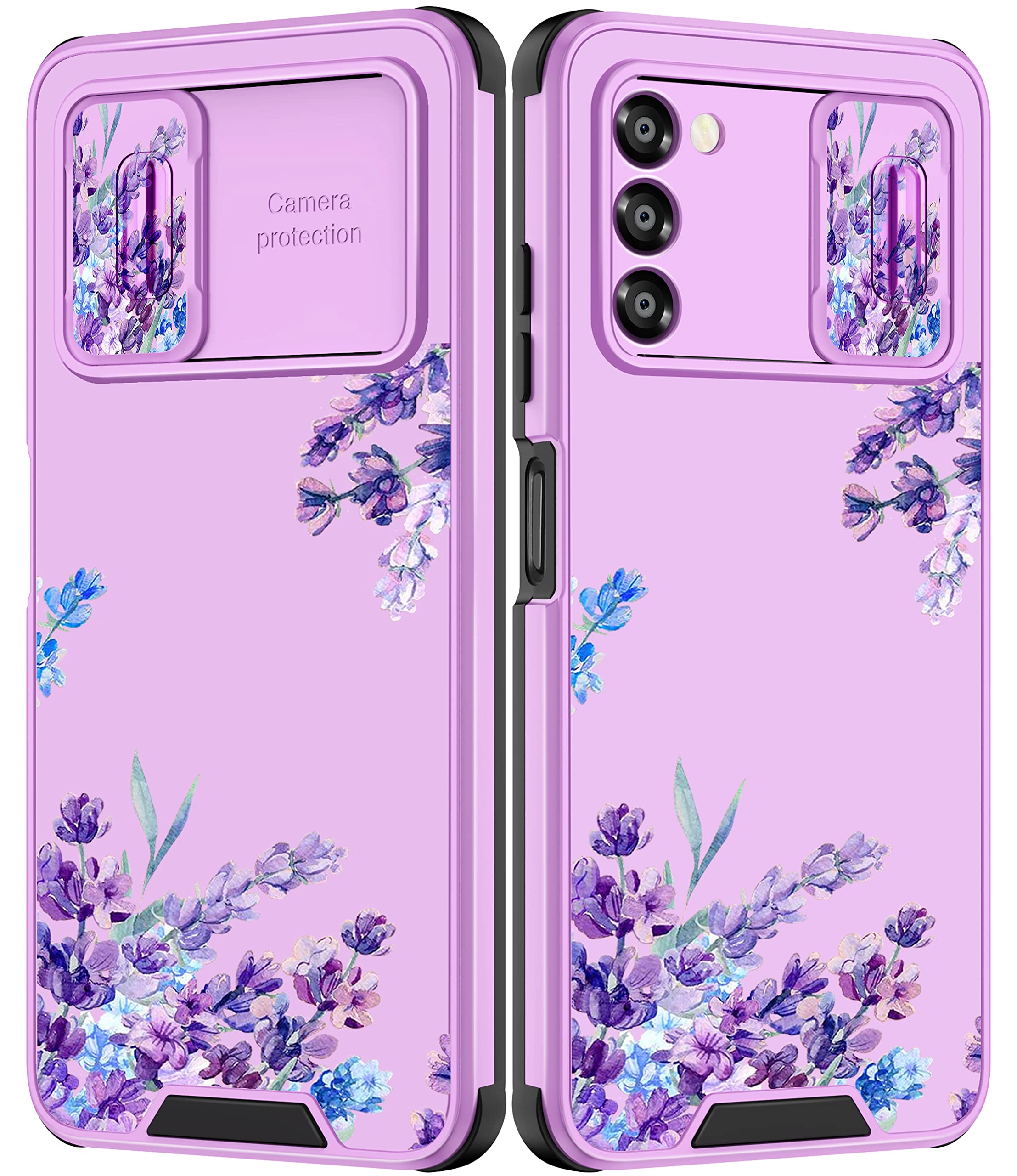 Goocrux For Samsung Galaxy A03S Case Floral Flower For Women Girls Pretty Girly Lavender Phone Cover Cute Purple Flowers Design