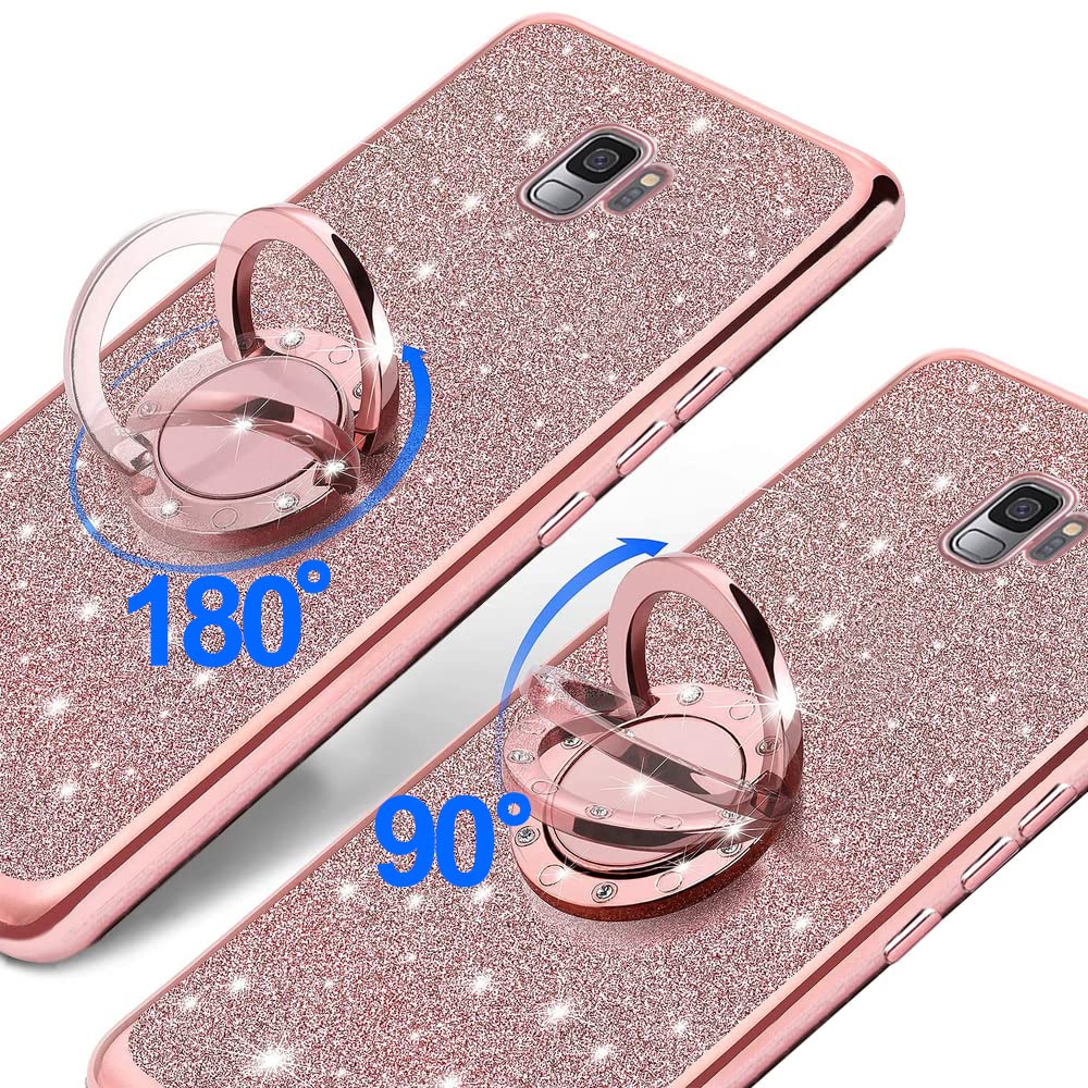 B Wishy For Samsung Galaxy S9 Glitter Crystal Butterfly Heart Floral Slim Tpu Luxury Bling Cute Protective Cover With Kickstand+