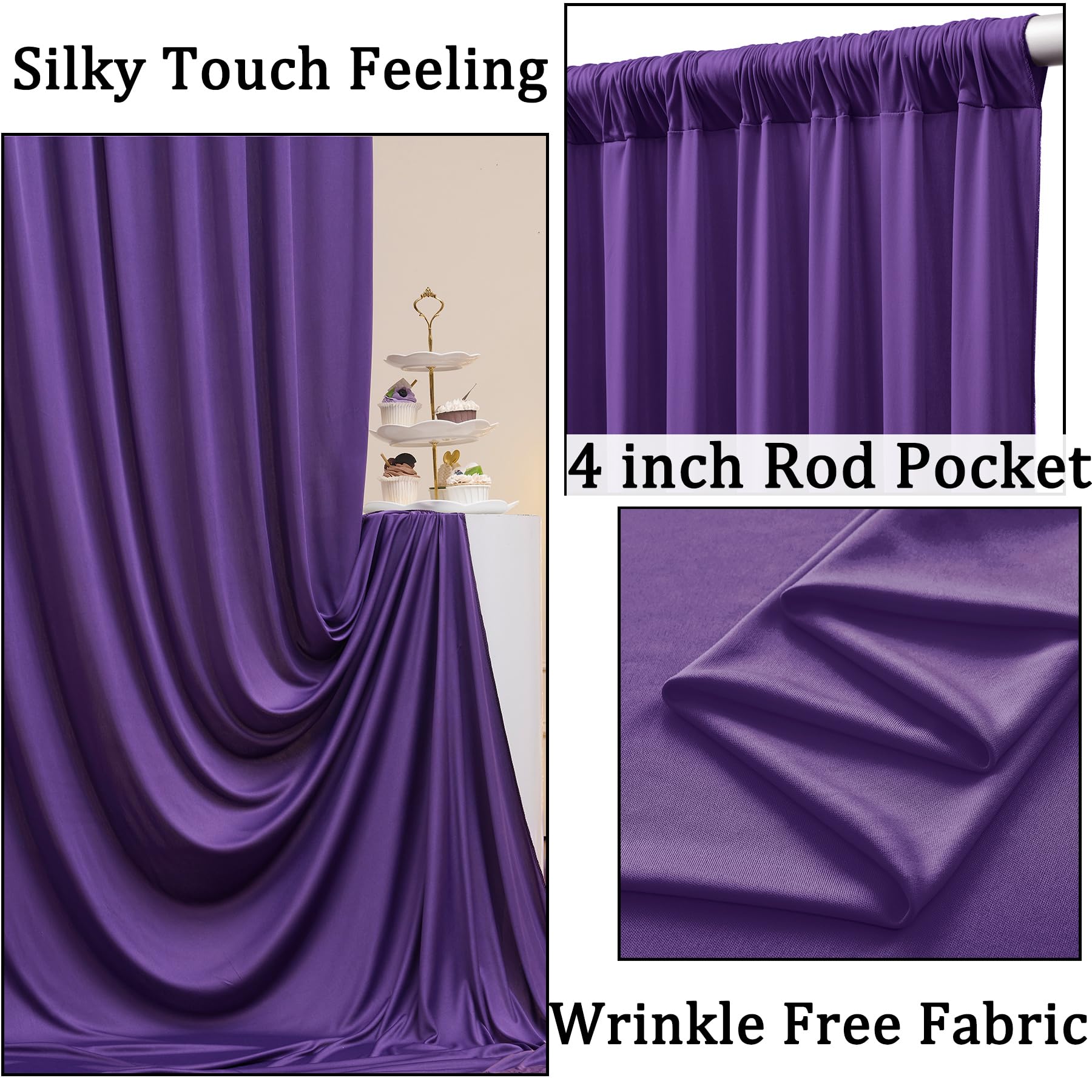 10Ft X 10Ft Wrinkle Free Purple Backdrop Curtain For Parties, Polyester Backdrop Drapes Panels 2 Panels 5X10Ft For Photography B