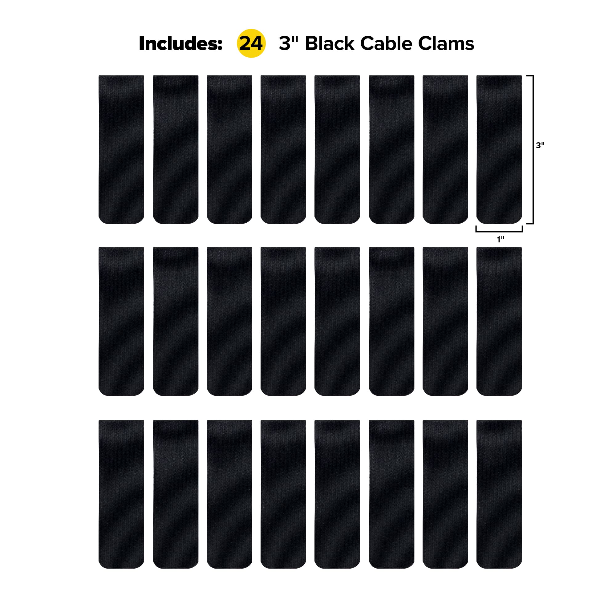 Wrap-It Storage Cable Clams Adhesive Cord Organizer 3" Black 24-Pack
