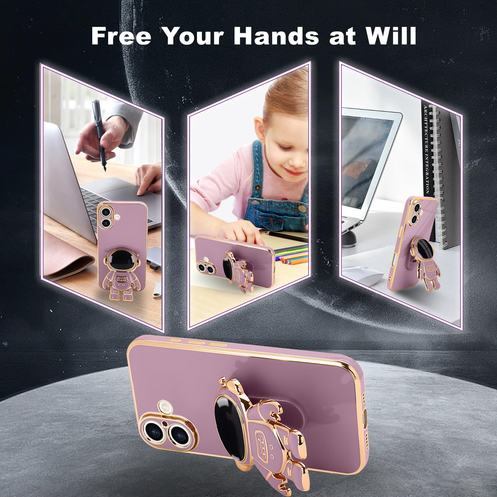 Pepmune For Iphone 16 Plus Case, Cute 3D Astronaut Stand With [2 Screen Protector] [Camera Protection] Kickstand Shockproof Blin