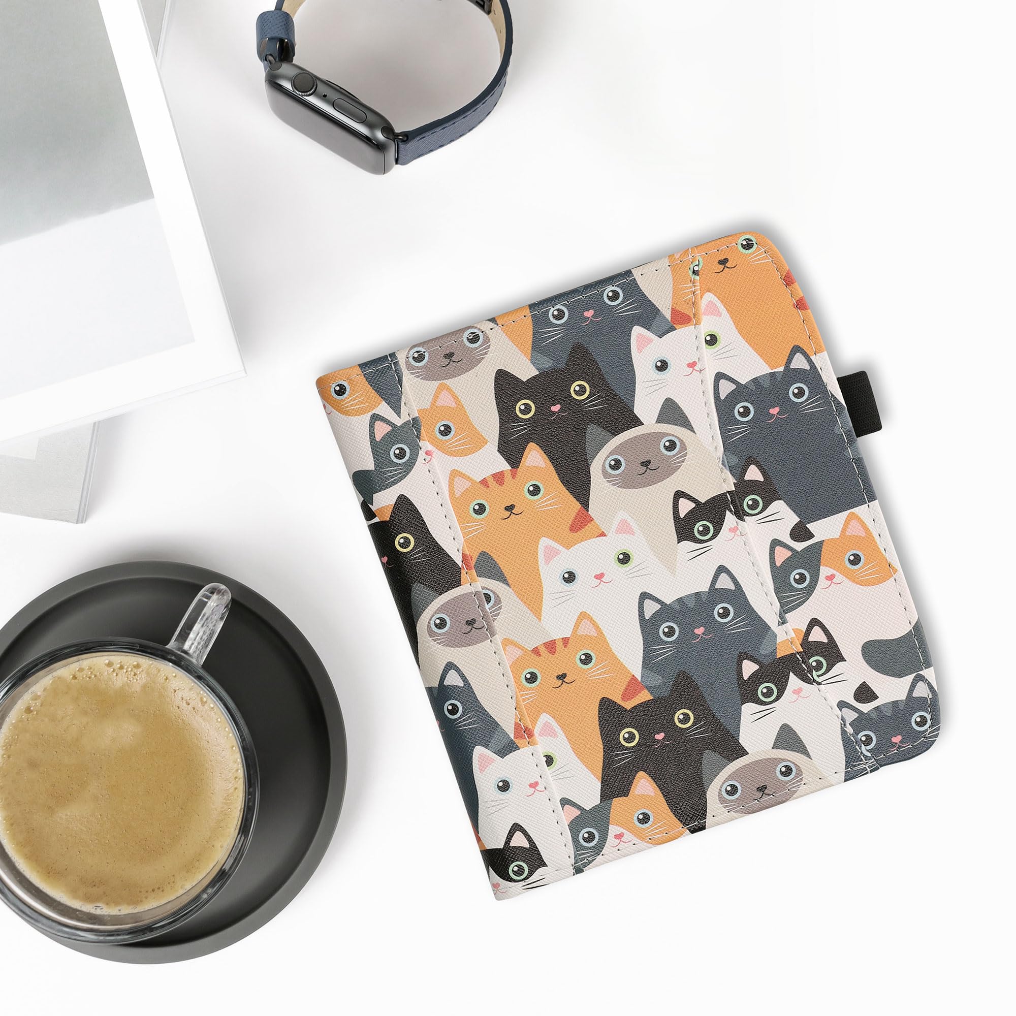 Kwmobile Case Compatible With Pocketbook Era/Era Color   Pu Leather Cover With Magnetic Closure, Strap, Front Pocket   Cats Oran