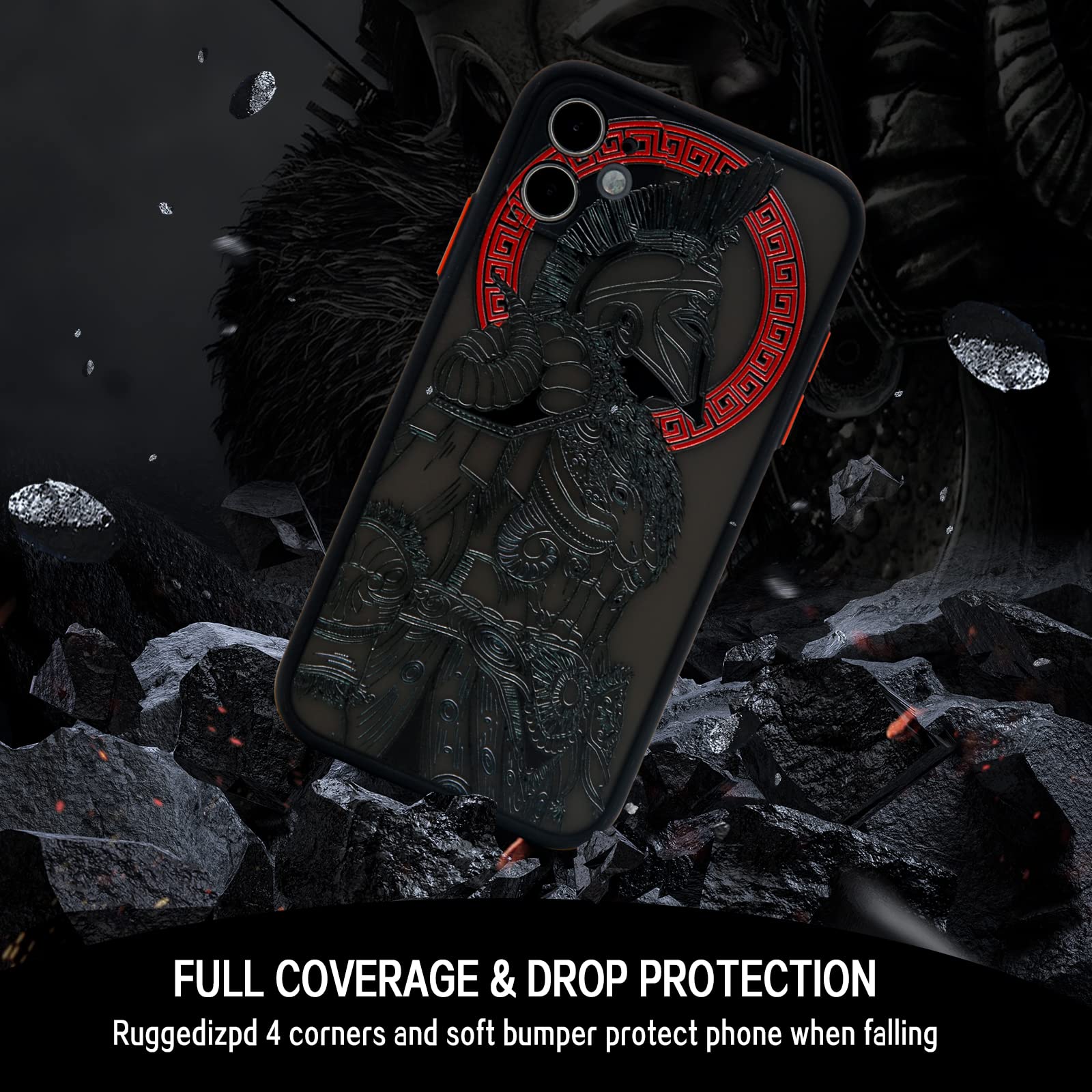 TRADAY iPhone 11 Phone Case 3D Embossed Clear Frosted TPU/PC Gladiator SJK888