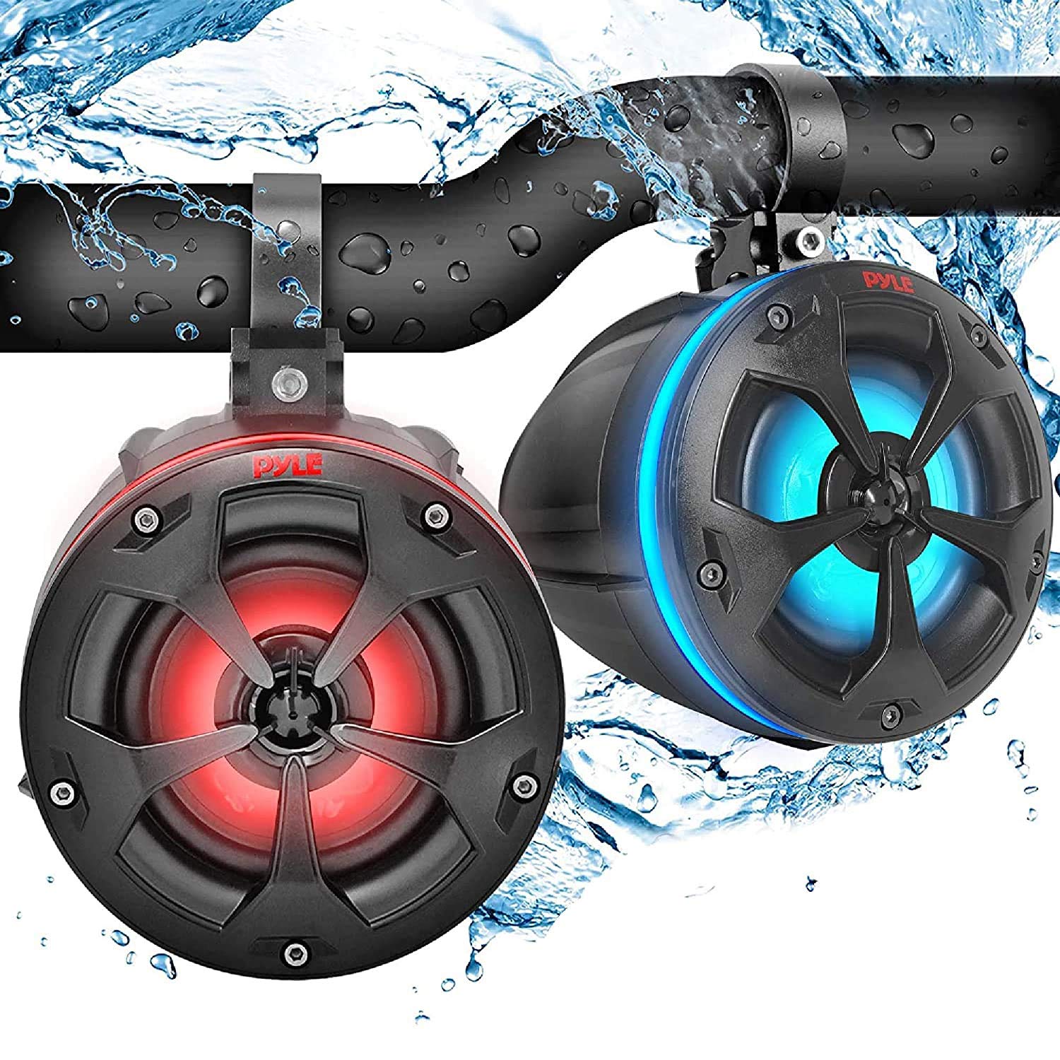 Pyle 2-Way Dual Waterproof Off-Road Speakers - 4 800W Marine Grade Wakeboard Tower Speakers System w/RGB Lights & Remote, Full R