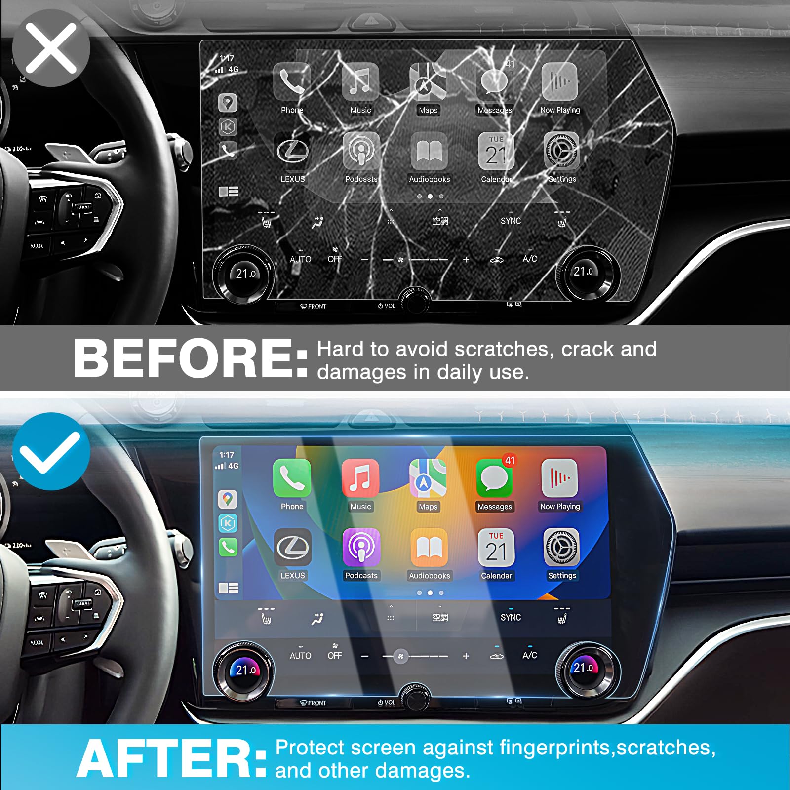 Karltys 2 Pack 14 Inch Screen Protector For Lexus Rz 450E 2023 2024 2025, Touchscreen Tempered Glass Protector Ultra Clear Anti Glare Center Screen Cover For Lexus Rz 450E Accessories