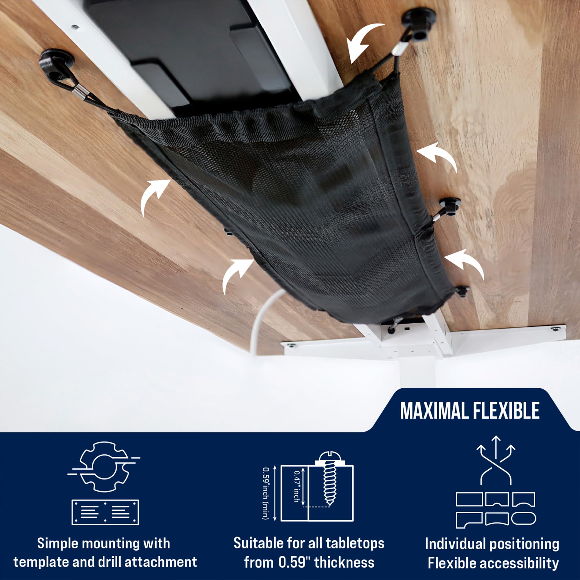 Cable Management Net   Under Desk Wire Management   Flexible Under Desk Cable Management Tray Black