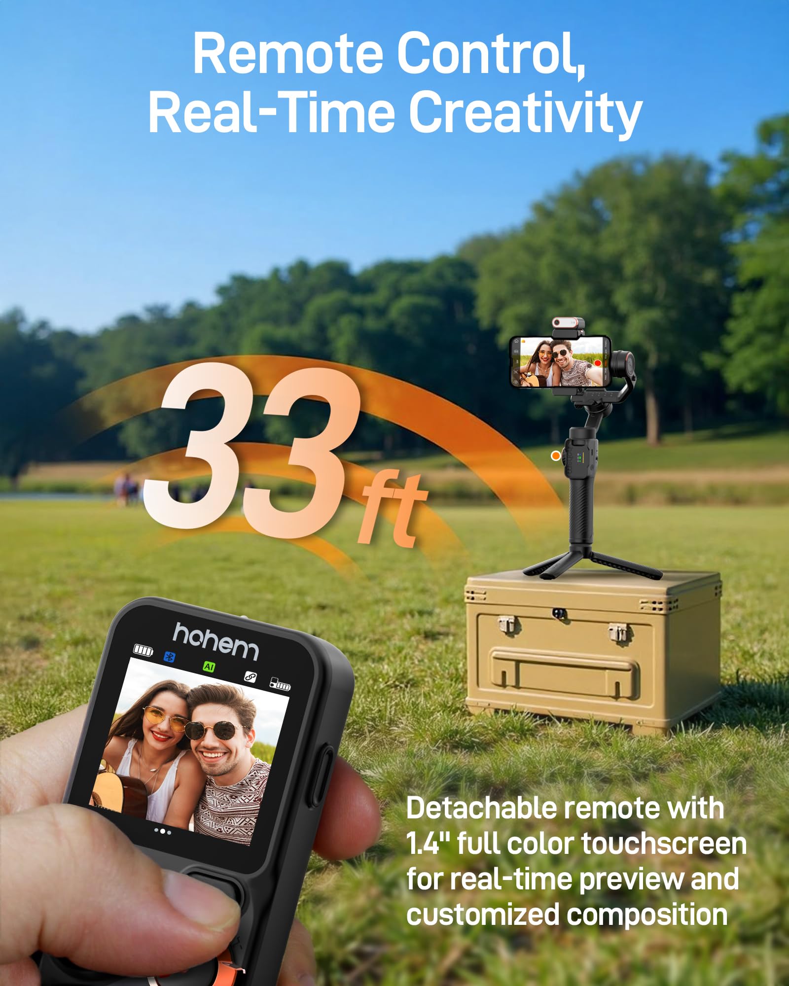 Hohem Isteady M7 Gimbal Stabilizer For Iphone, 3-Axis Phone Stabilizer With Ai Tracking, 1.4 Oled Detachable Touchscreen Remote,