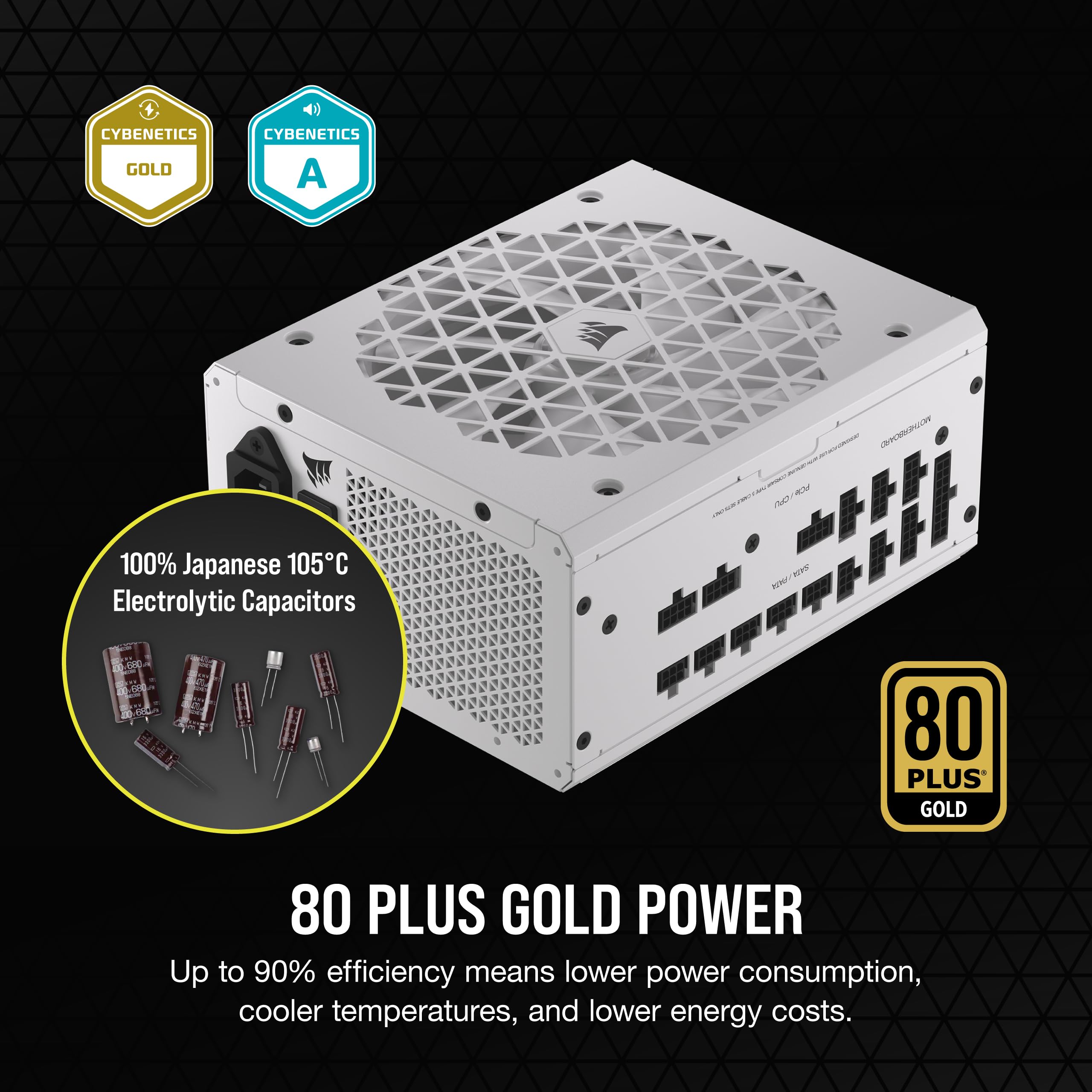 CORSAIR RM1000x Shift 1000W Fully Modular ATX Power Supply - 80 Plus Gold, PCIe 5.1, Zero RPM, White