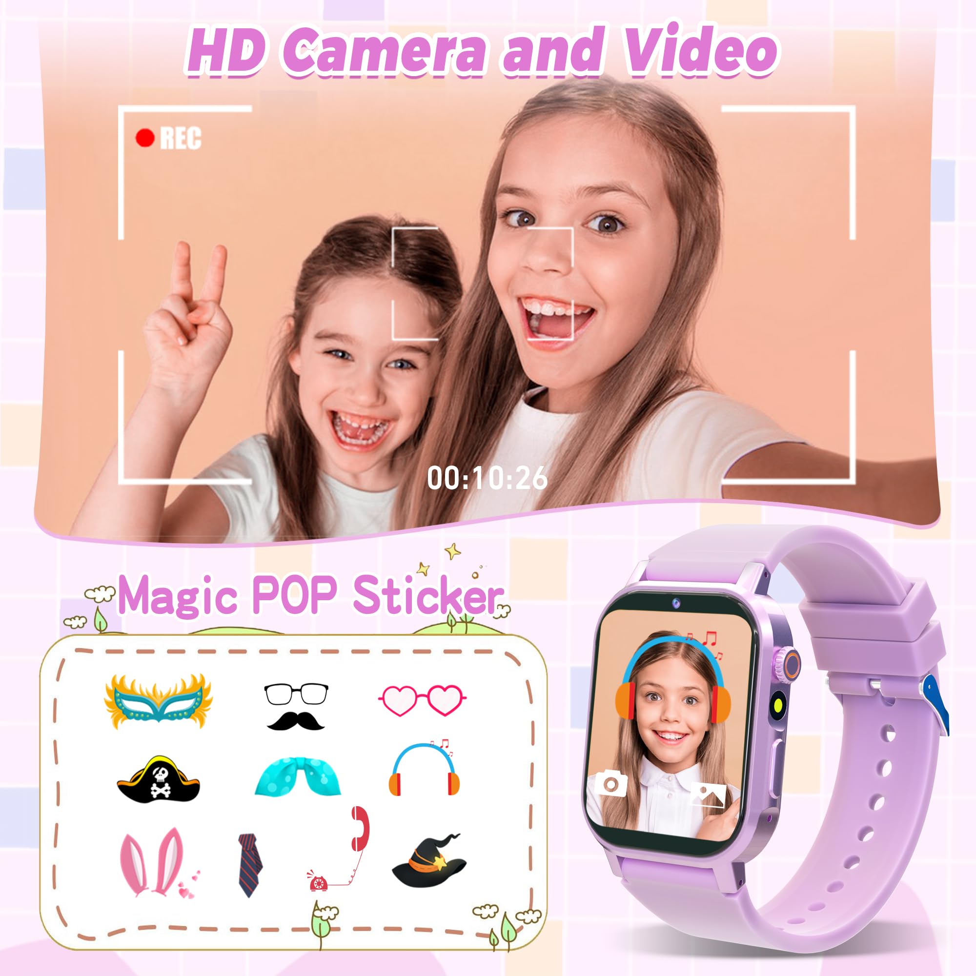 Kids Smart Watches Girls Age 3-12, Smart Watch For Kids With 32 Games Hd Touch Screen Camera Video Alarm Music Audiobooks Pedome