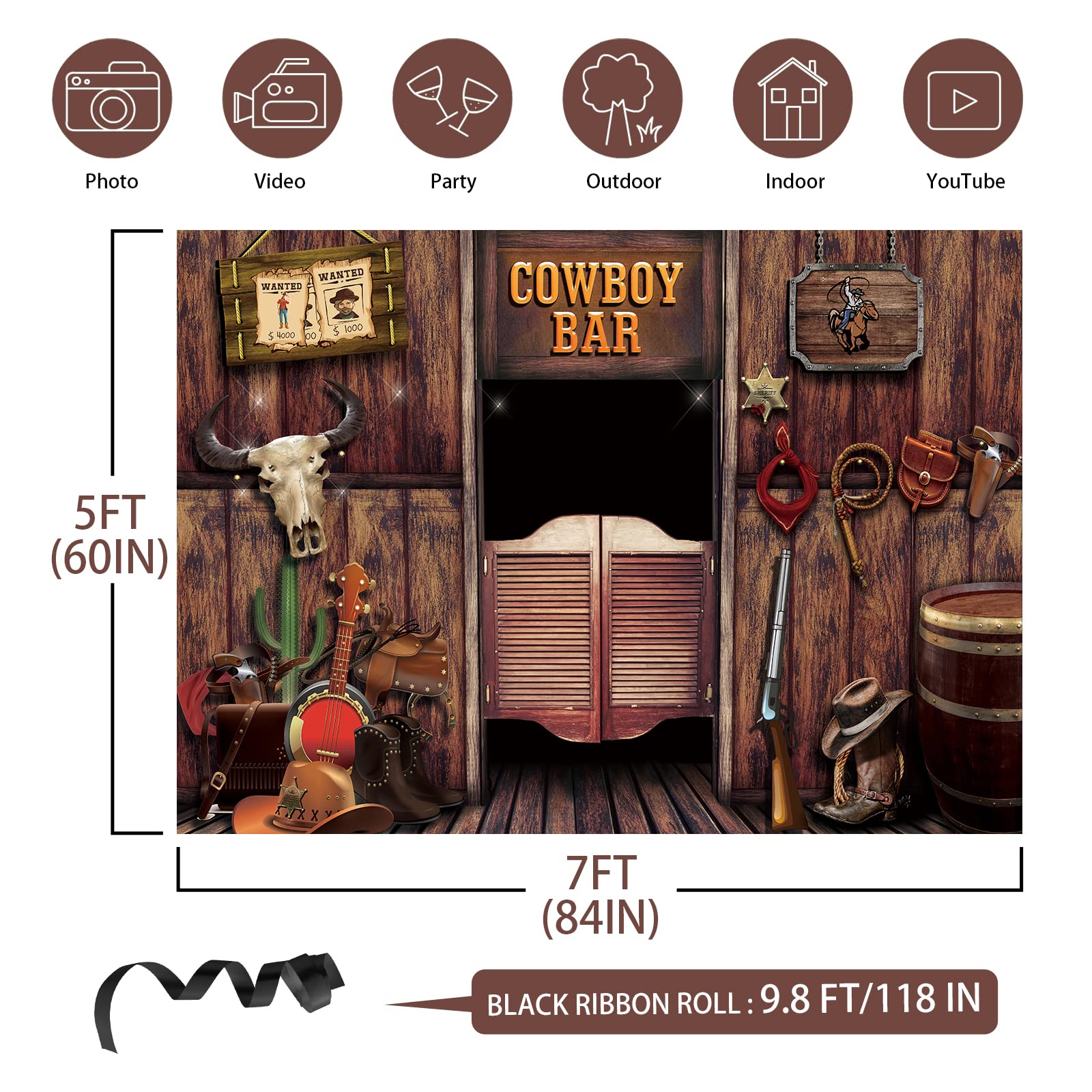 Western Cowboy Backdrop,84X60Inch | Cowboy Backdrop Western Cowboy Banner Western Cowboy Background Western Party Supplies Decor