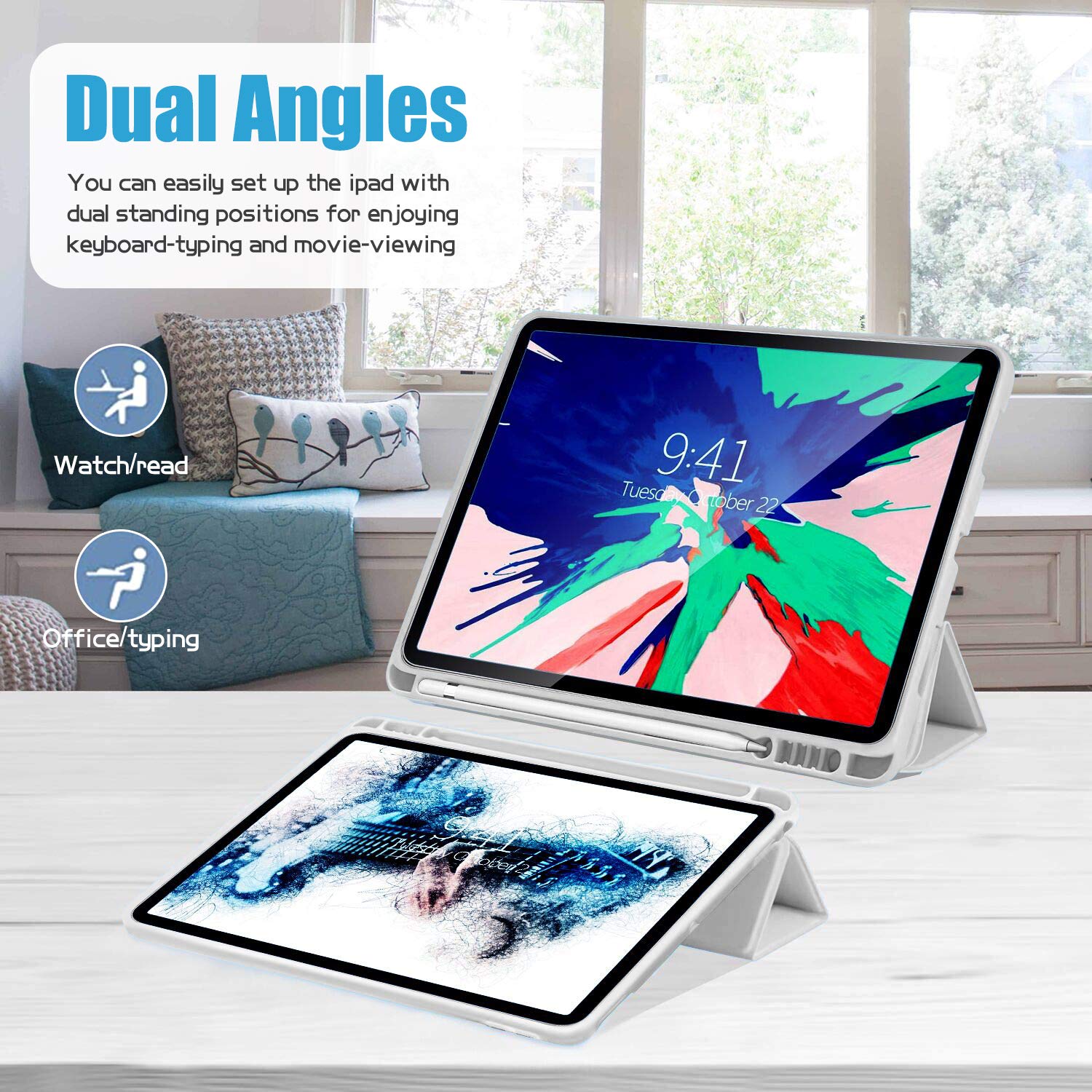 Case For Ipad Air 3 Case 2019 With Pencil Holder Ultra Slim Soft Tpu Back Cover With Auto Sleep/Wake Full Body Protective Smart