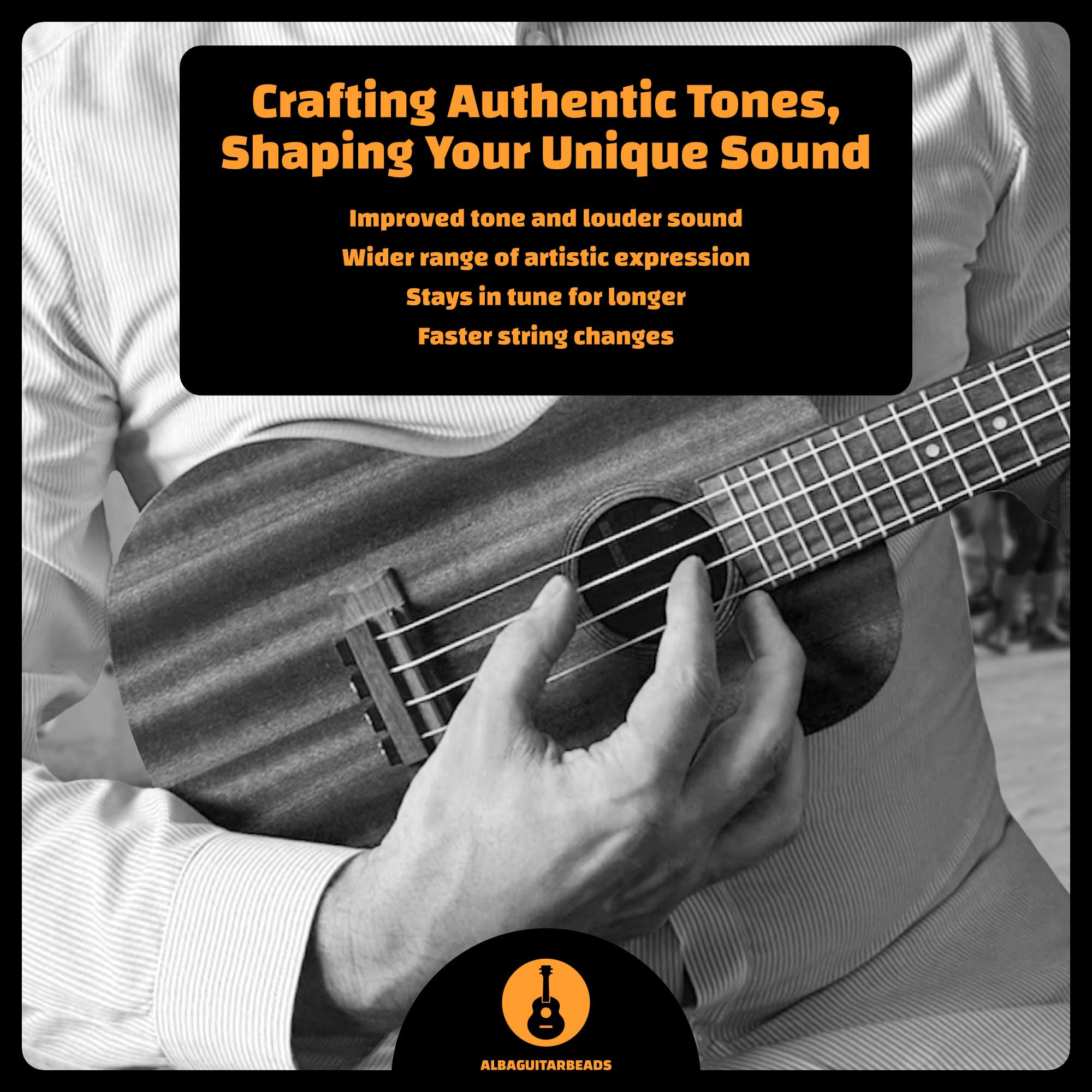 Alba Guitar Beads In Black Gloss For Ukulele, For Nylon Ukulele Strings