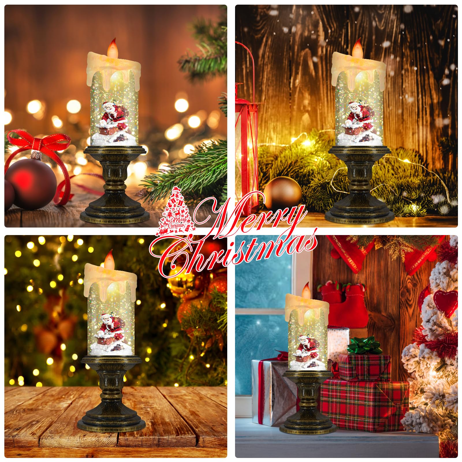 Aomil Christmas Flameless Candles, Flickering Led Candles With Timer, Snow Globe Candle Lights For Christmas Decorations
