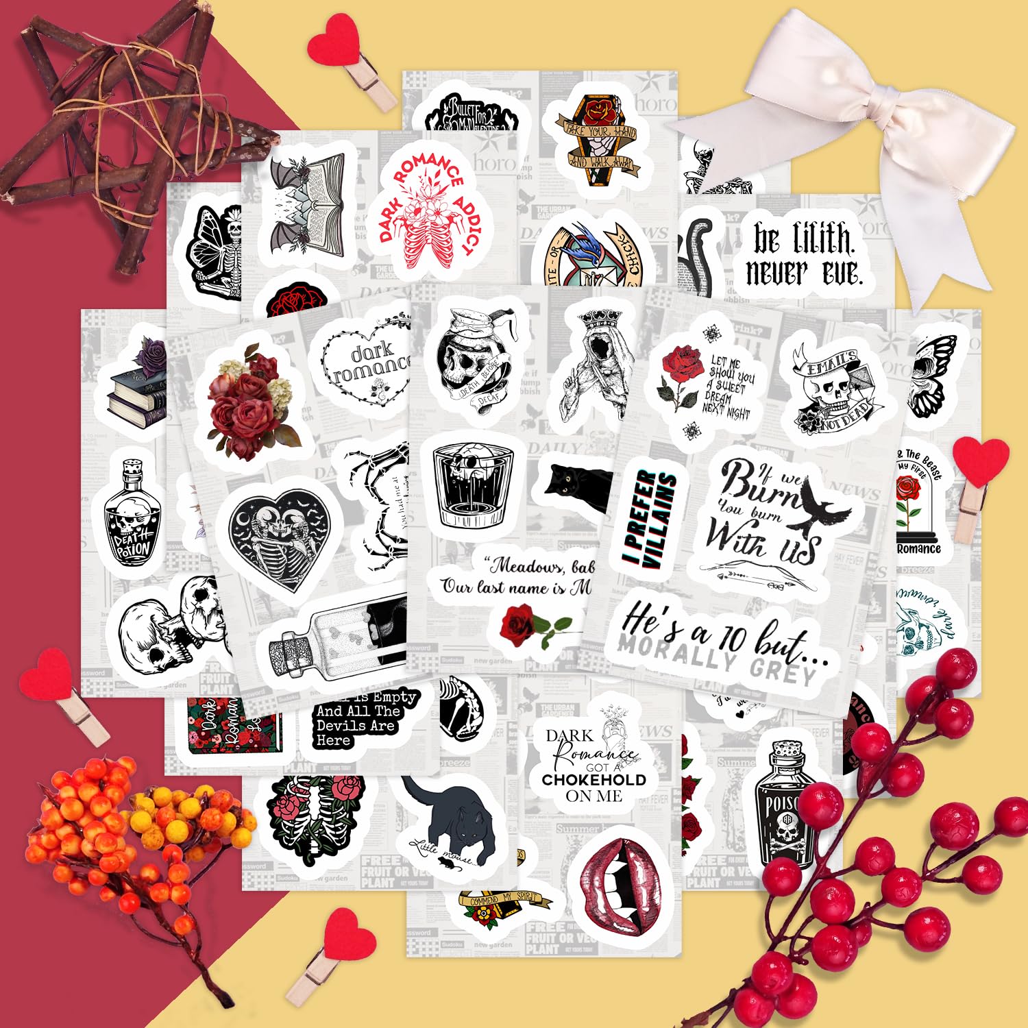 100Pcs Dark Romance Stickers For Water Bottle And Laptop   Dark Romance Party Favors & Decorations, Waterproof Vinyl Decals, Lov