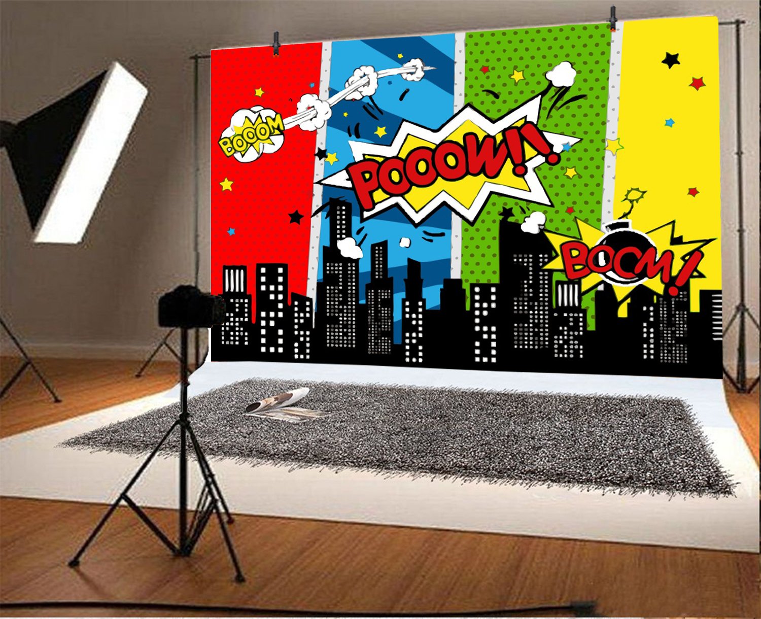 Yeele 8X6Ft Cartoon Comic City Super Hero Photography Backdrop Vinyl Humor Abstract Superhero Baby Shower Photo Background For G