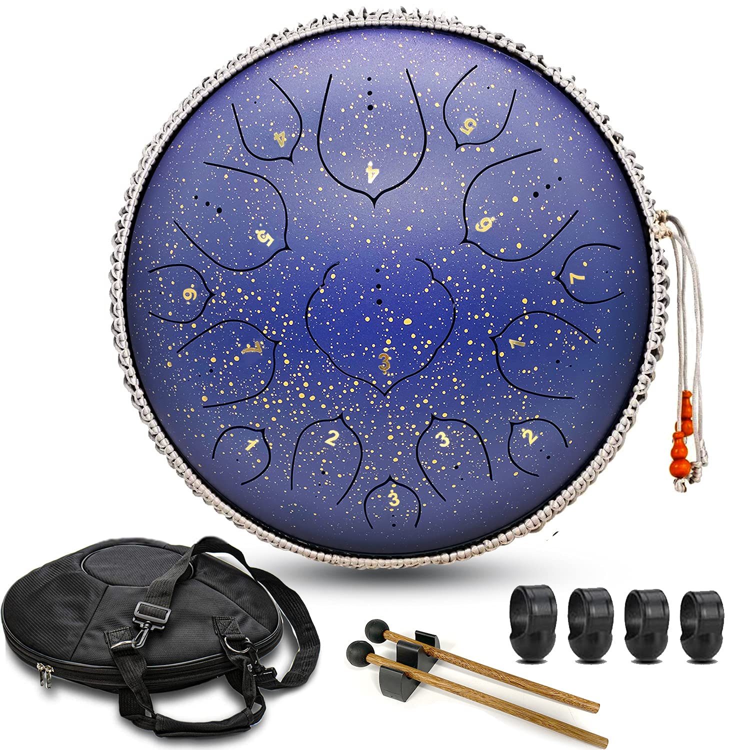 Steel Tongue Drum, 15 Notes 14 inch D-Key Handpan Percussion Instrument - Tank Chakra Drums with Padded Travel Bag, 2 Mallets, f