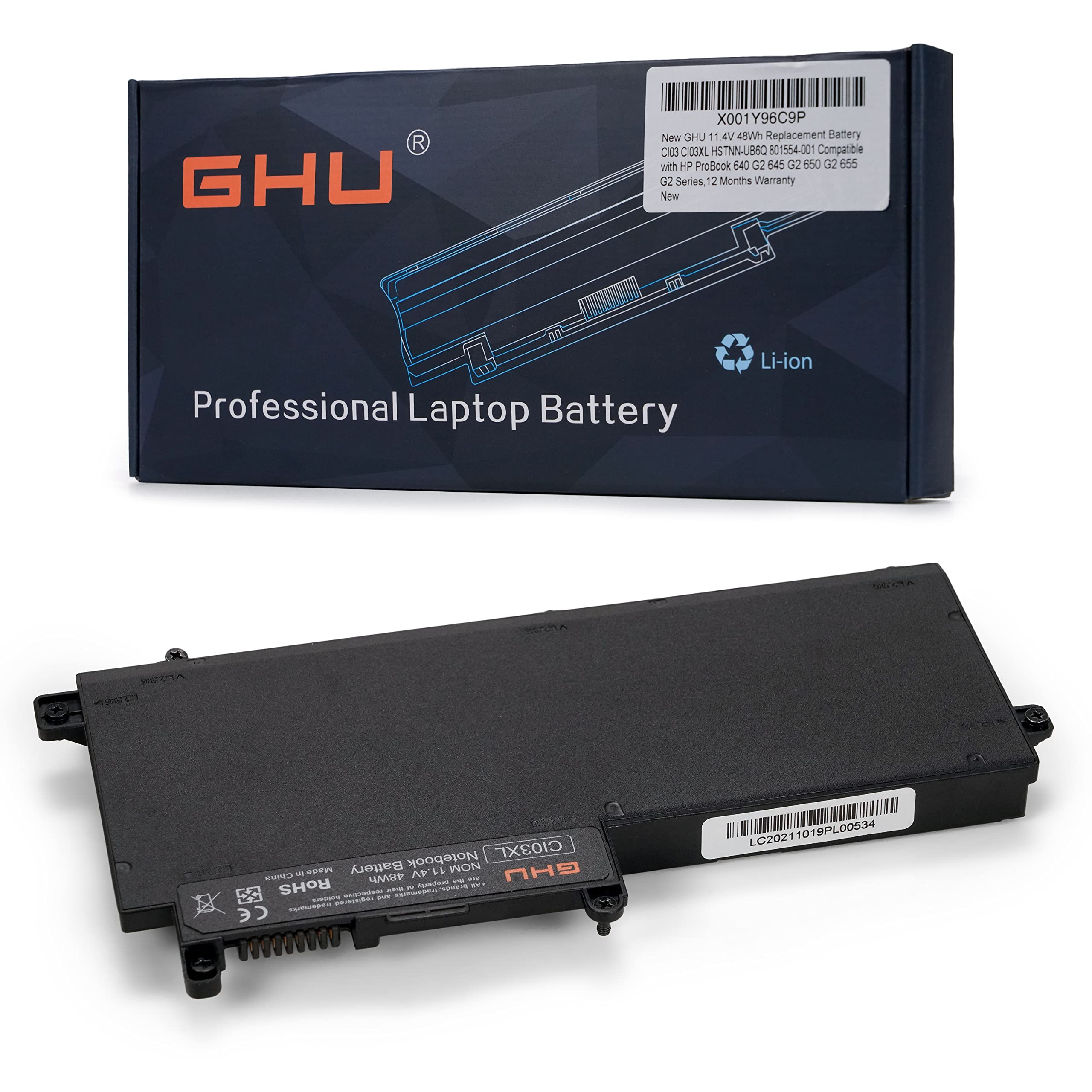 Ghu New 11.4V 48Wh Replacement Battery Ci03 Ci03Xl Hstnn Ub6Q 801554 001 Compatible With Hp Probook 640 G2 645 G2 650 G2 655 G2