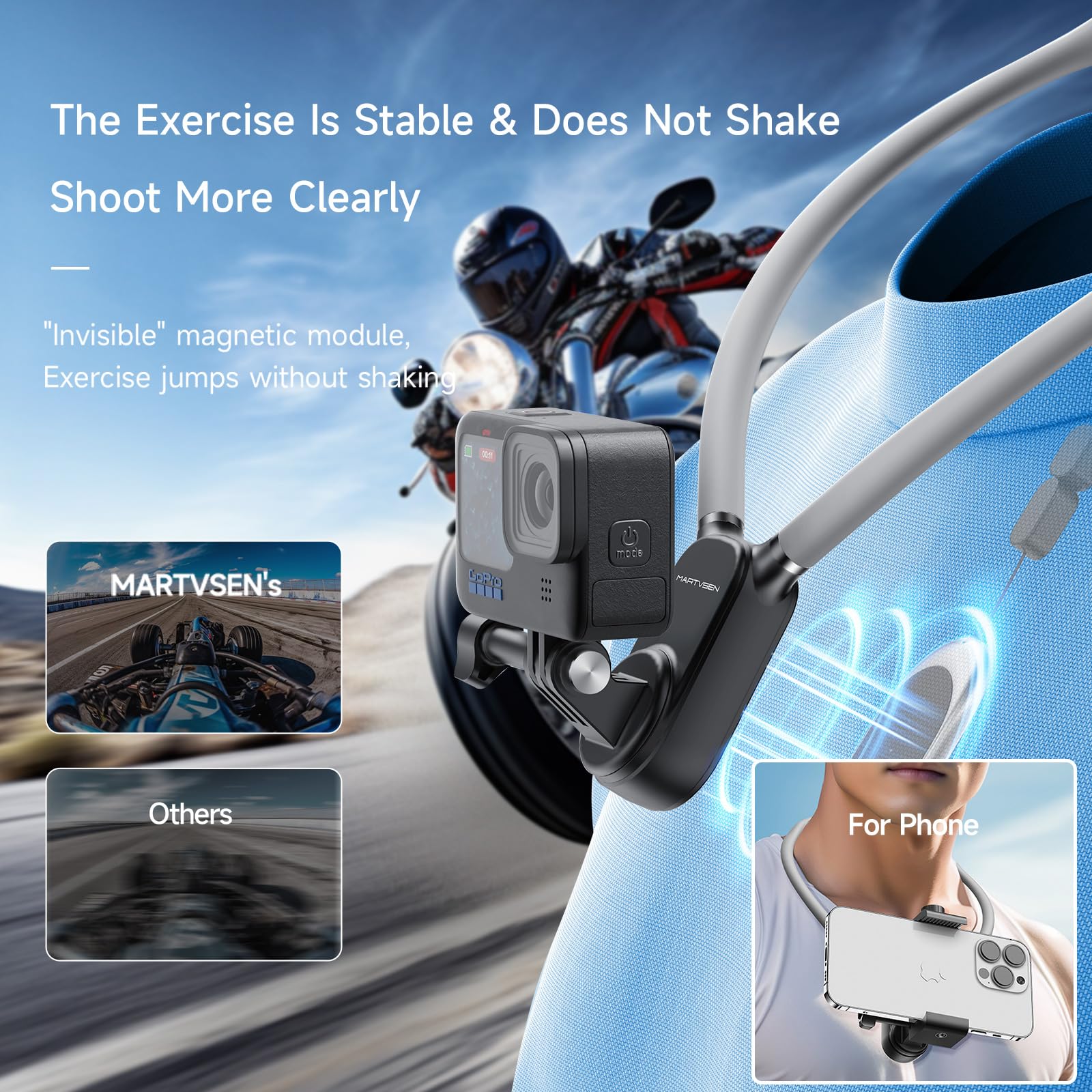 Martvsen Magnetic Neck Holder For Action Camera & Phone, Hands Free Mount For Gopro Dji Insta360 Iphone 16 Android, Neck Camera