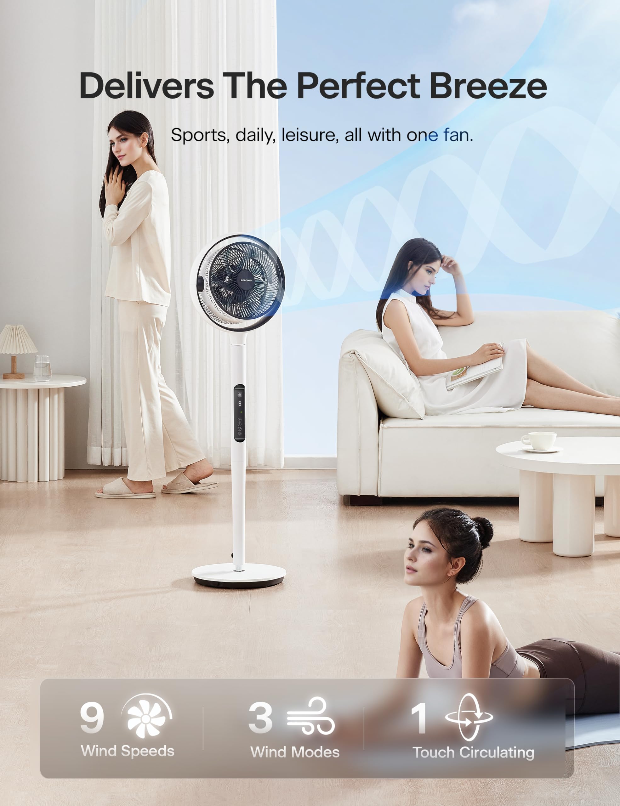 Pelonis Oscillating Pedestal Fan With Dc Motor,Remote Control Standing Fan For Bedroom,Air Circulator Smart Fans, Voice Control,
