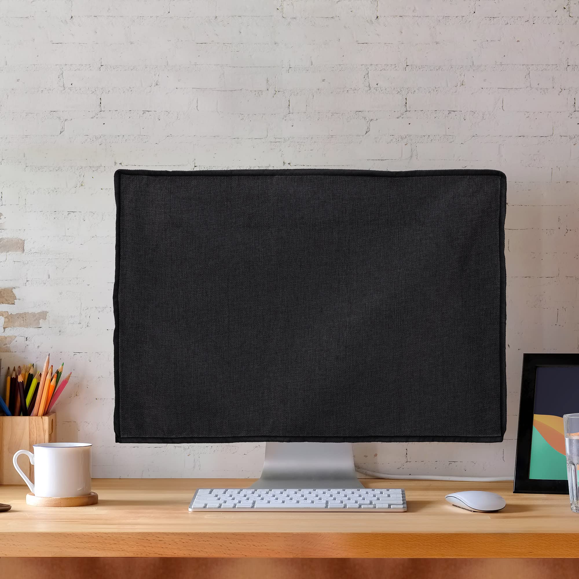 Kwmobile Dust Cover For 27 28'' Monitor   Linen Monitor Display Protector   Protect Your Computer Screen   Black