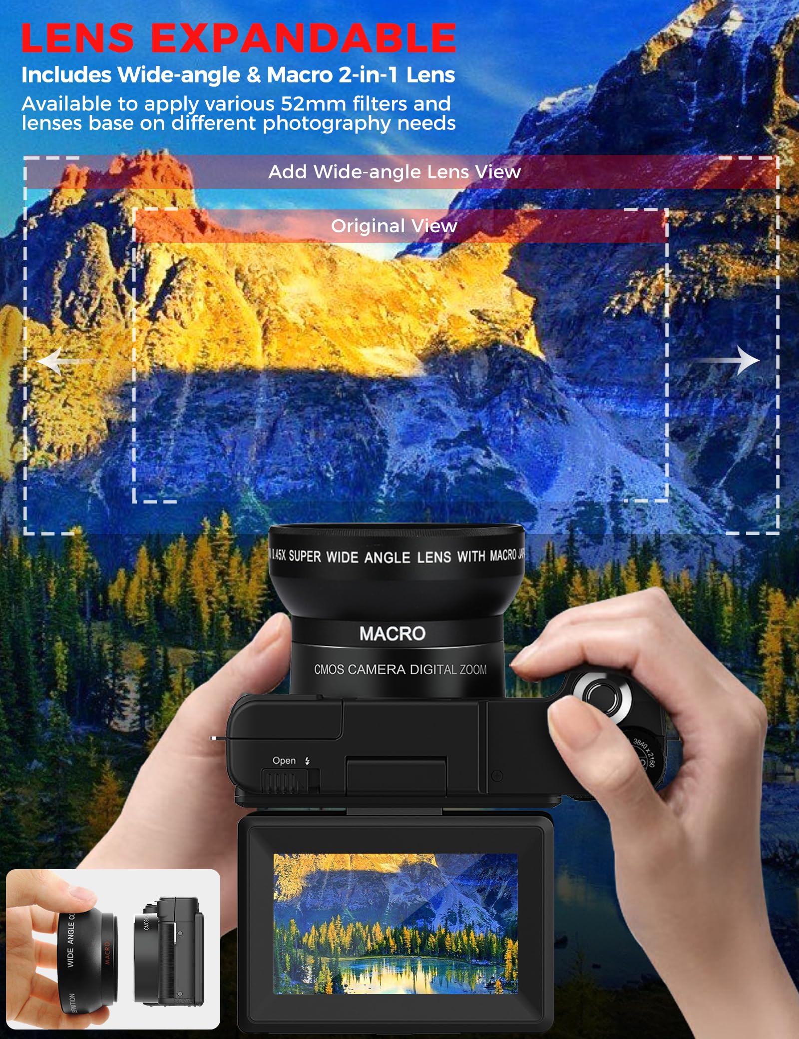 4K Digital Camera With Creator Accessory Kit 48Mp Remote Control Vlogging Camera For Vloggers Autofocus Flip Screen Photography