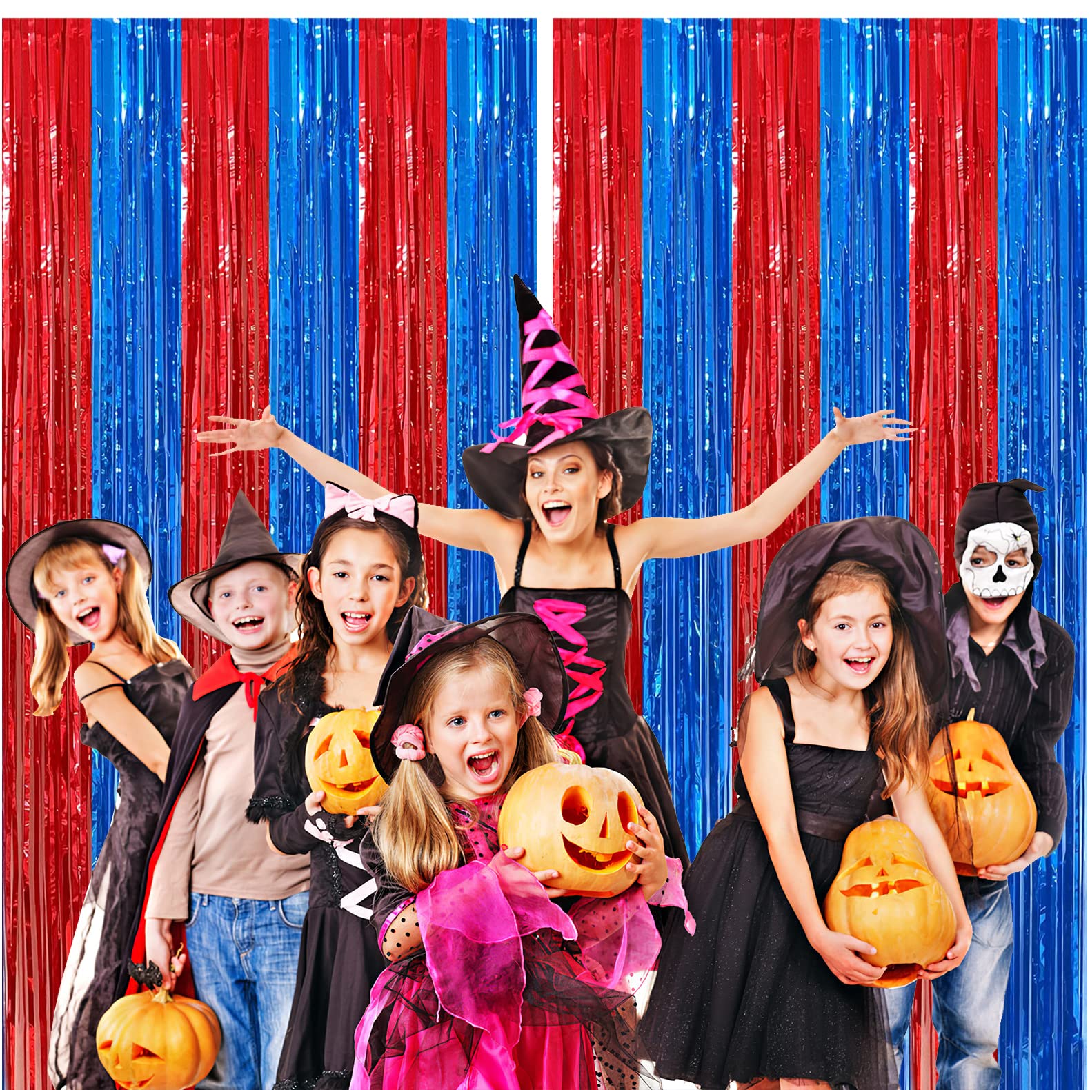 2 Pack Red And Blue Foil Fringe Curtains Photo Booth Prop Tinsel Streamer Backdrops Birthday Party Supplies Bachelorette Bridal