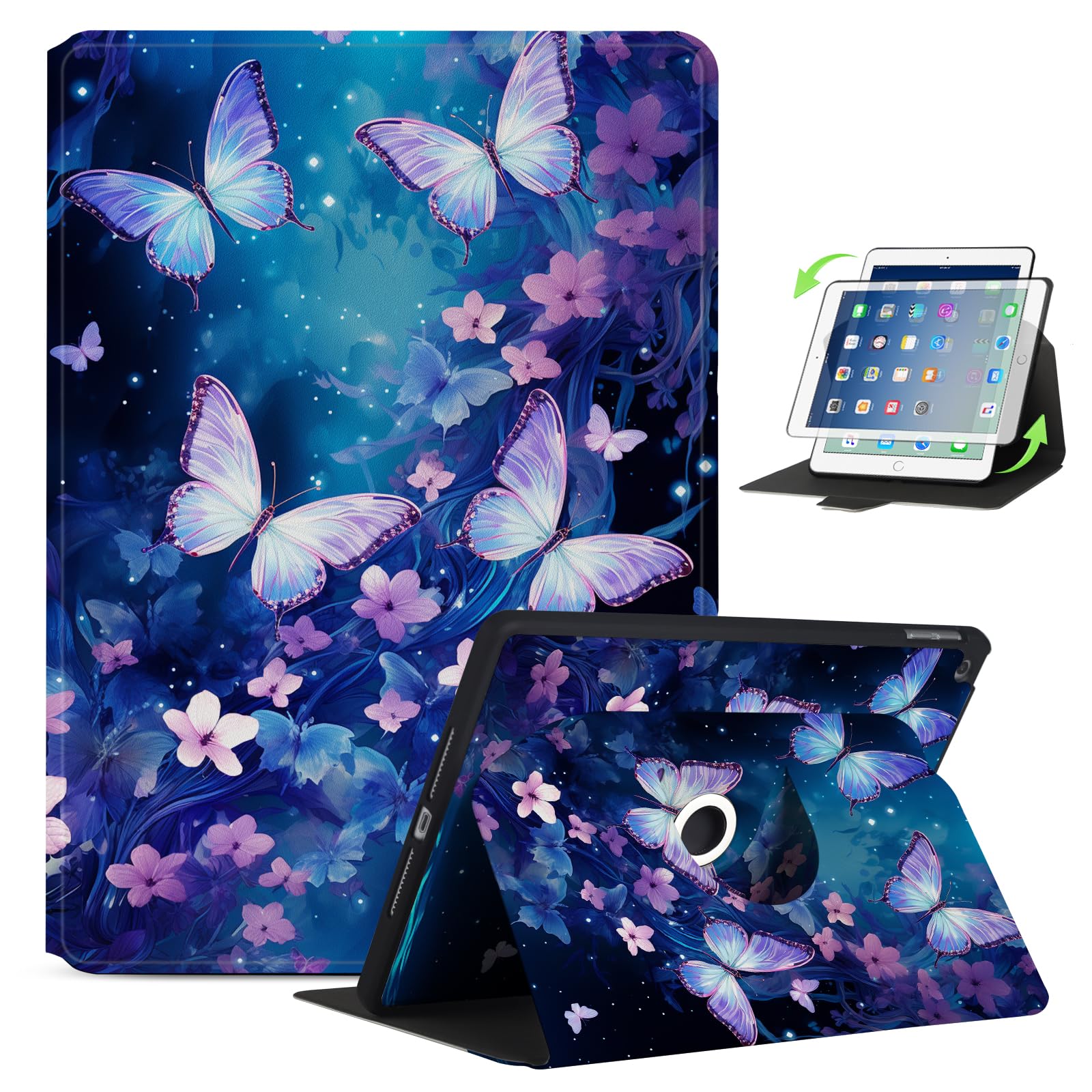 Anpredo 360 Degree Rotating Cases For Ipad 2018/2017 9.7 Inch 6/5 Gen, Premium Pu And Soft Tpu Back, Auto Wake/Sleep, Multiple V