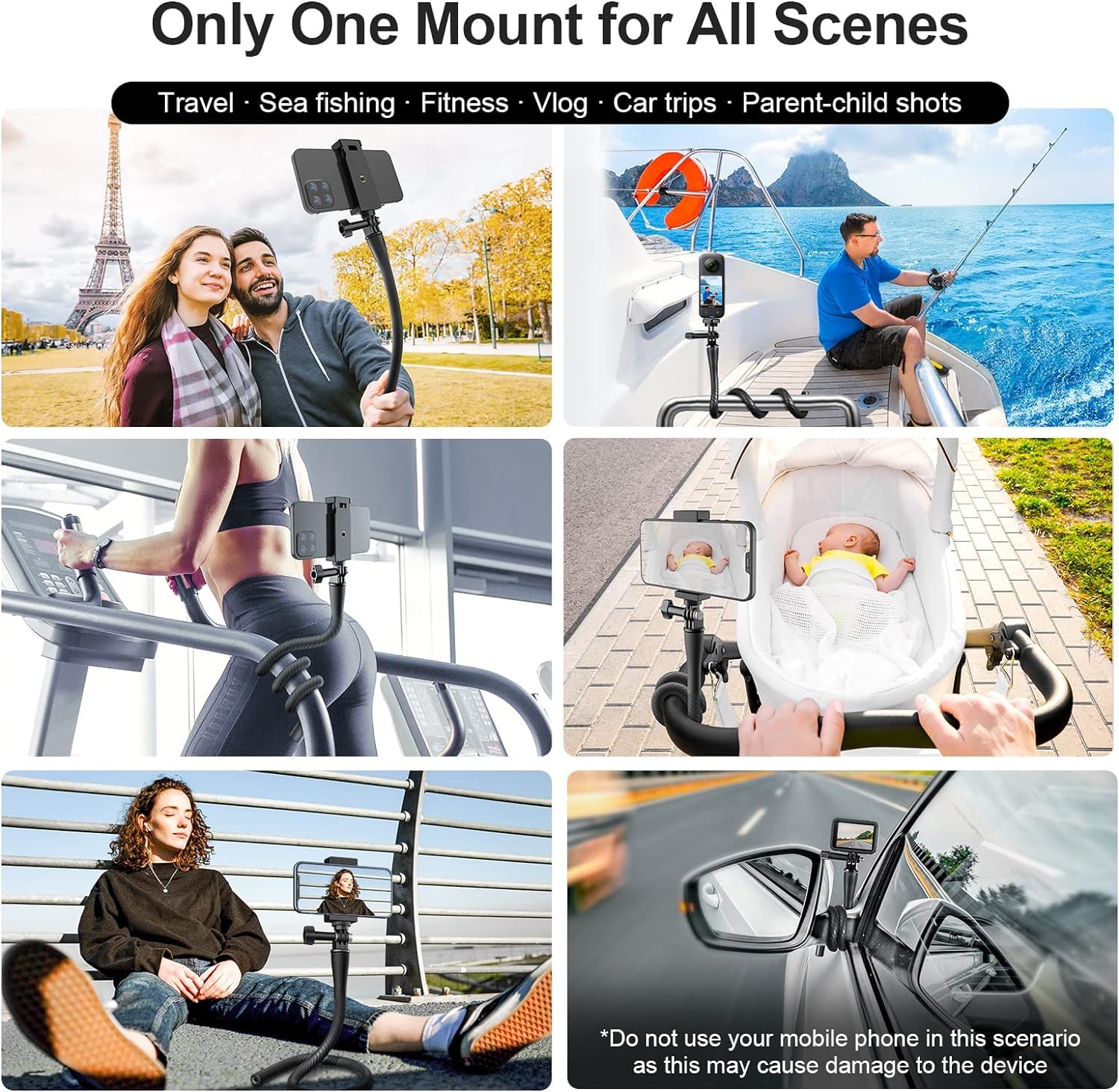 Reygeak Flexible Camera Mount Clamp Tripod Stand Stick Pole For Go Pro Hero13/12/11/10/9 Insta 360 X4/X3 Dji Pocket 3/Action 5/4/3,Monkey Tail Mount Neck Holder Bike Motorcycle Tube Bar Attach.