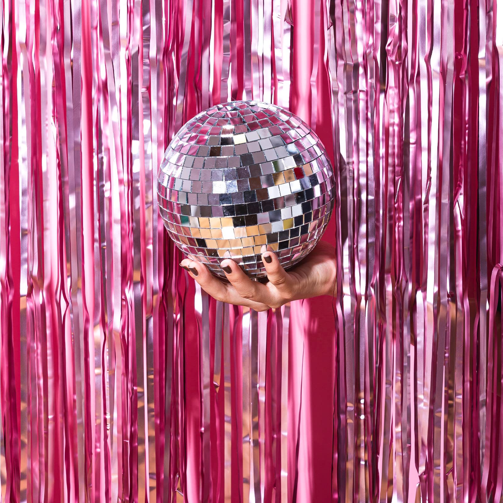 Chrorine 2Pcs 3Ft X 8.3Ft Pink Tinsel Foil Fringe Curtains Streamers Backdrop For Pink Party Birthday Wedding Bachelorette Baby