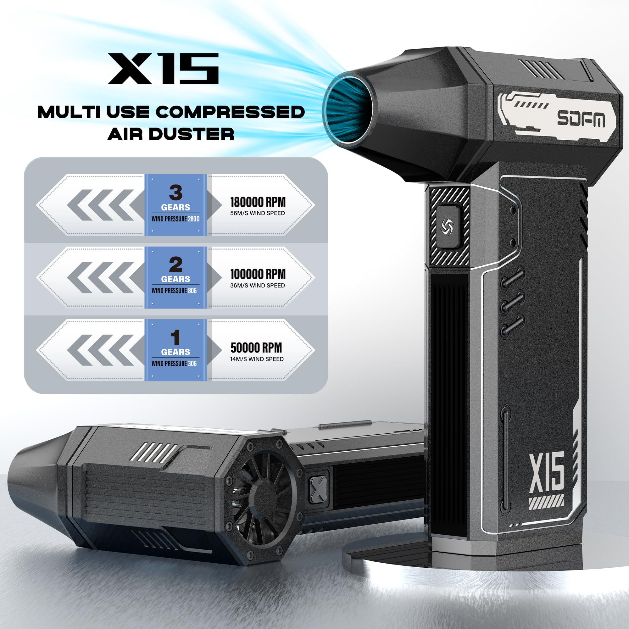 Sdfm Compressed Air Duster - 180,000 Rpm Electric Air Duster - With Brushless Motor, 3-Gear Adjustable Air Duster - For Keyboard