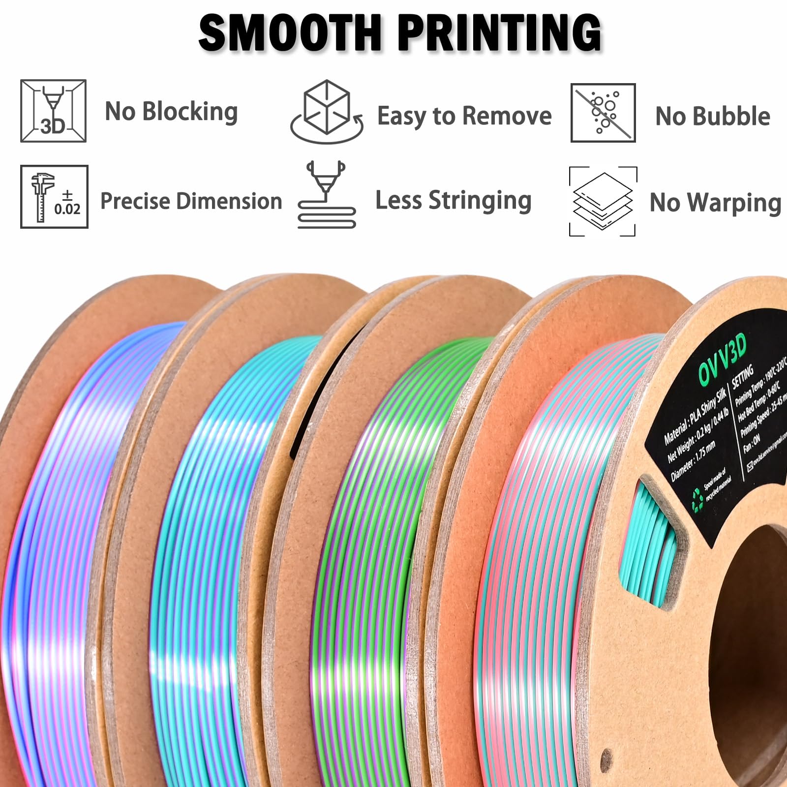 Ovv3D 3D Printer Filament, Pla Filament 1.75Mm Bundle, Dual Color Filament, Coextrusion 3D Filament, Silk Pla, 3D Printing Filam