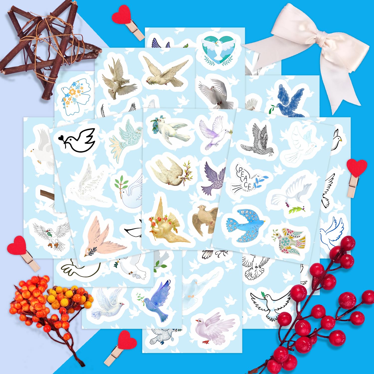 100Pcs Dove Stickers For Water Bottle And Laptop   Dove Party Favors & Decorations, Waterproof Vinyl Decals, Peace And Bird Stic