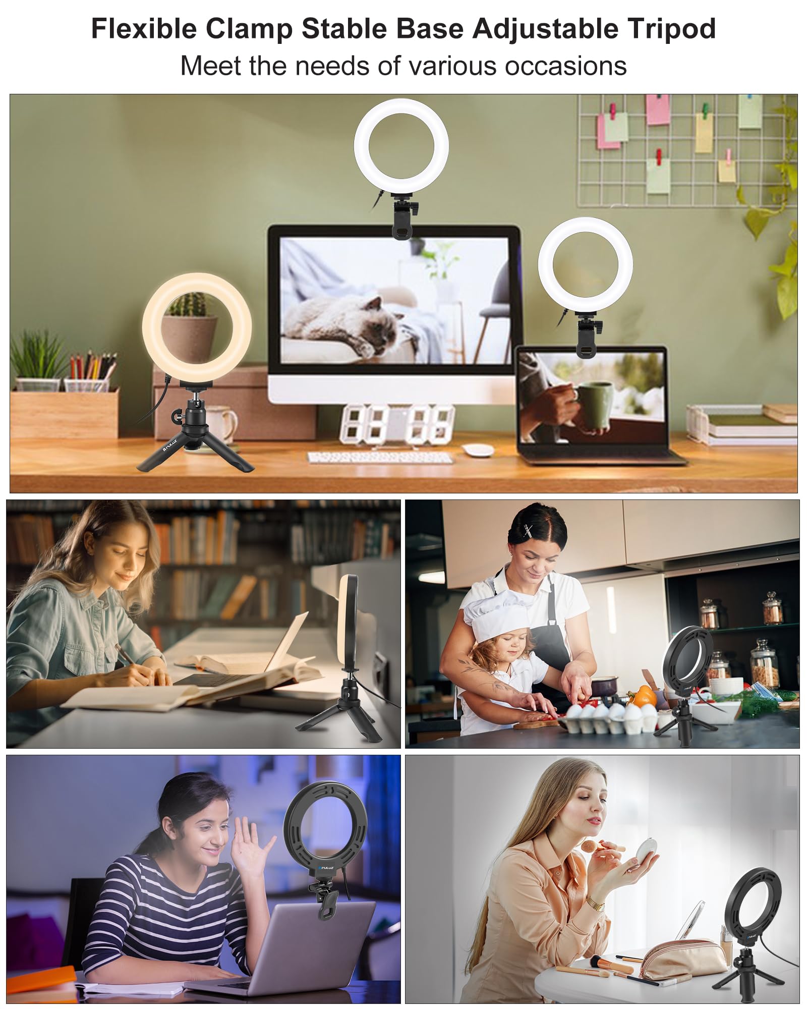 Puluz Video Conference Lighting Kit, Ring Light For Monitor Clip On Lights, Remote Working, Distance Learning,Zoom Call, Self Br