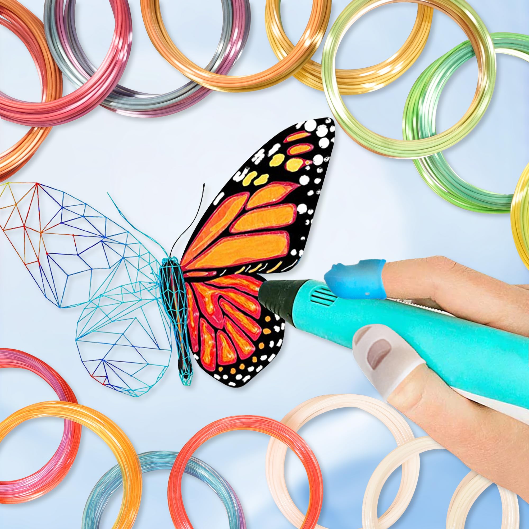 Mika3D 5 Colors 3D Printing Pen Filament Refill, Each 10M, One Glowing In Dark Pla, One Clear Rainbow Pla, 3 Different Color Sil