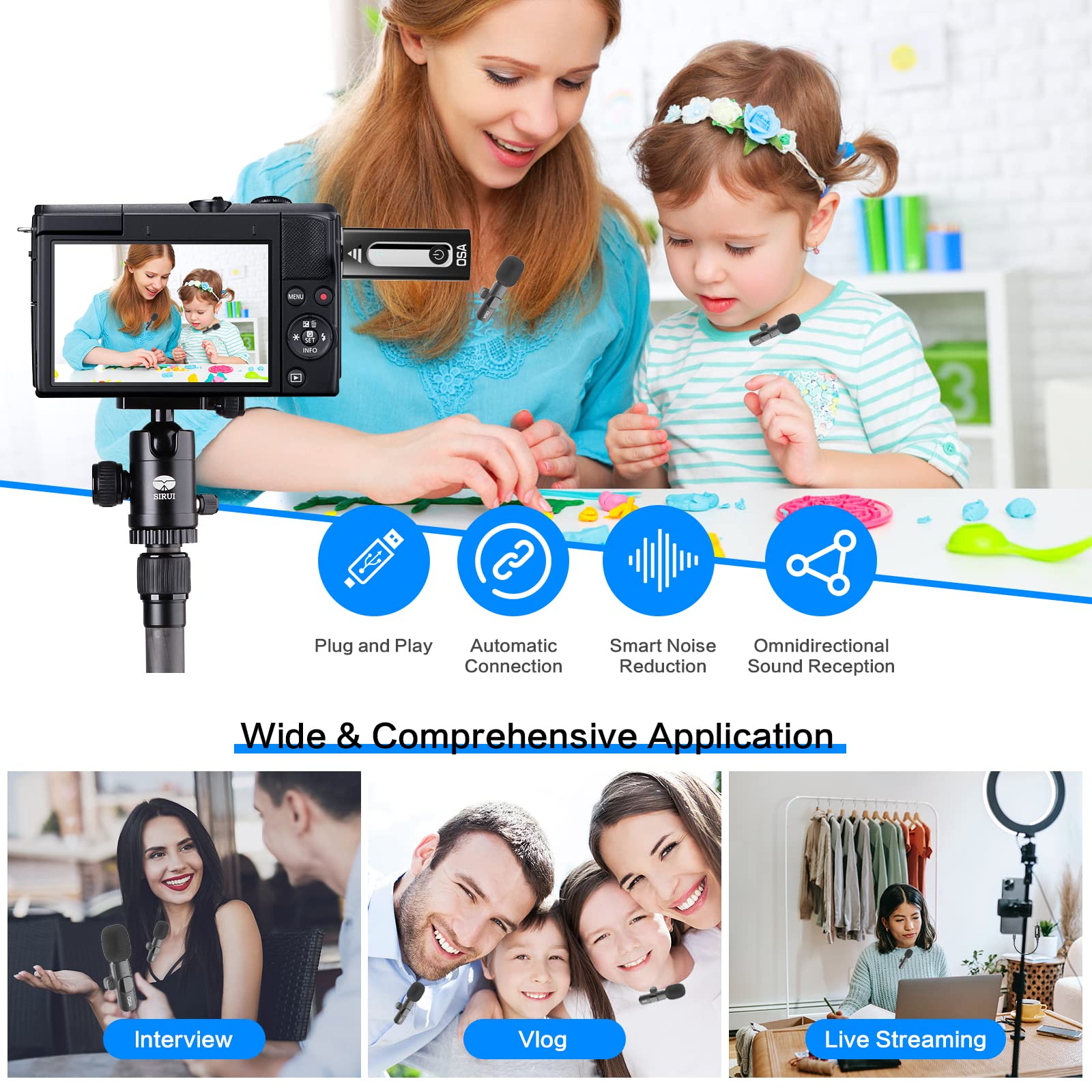 Osa Wireless Lavalier Microphone, Wireless Microphone For Iphone, Android Phone, Camera, Clip-On Plug & Play Auto-Sync And Noise