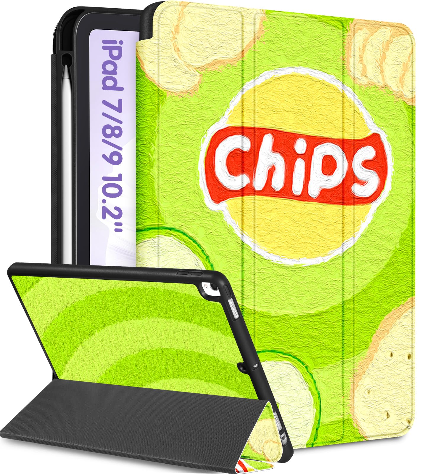 Uppuppy For Ipad 9Th/8Th/7Th Generation Case 10.2 Inch Girls Cute Boys Kids Women Folio Cover Pencil Holder Food Cartoon Cool Me