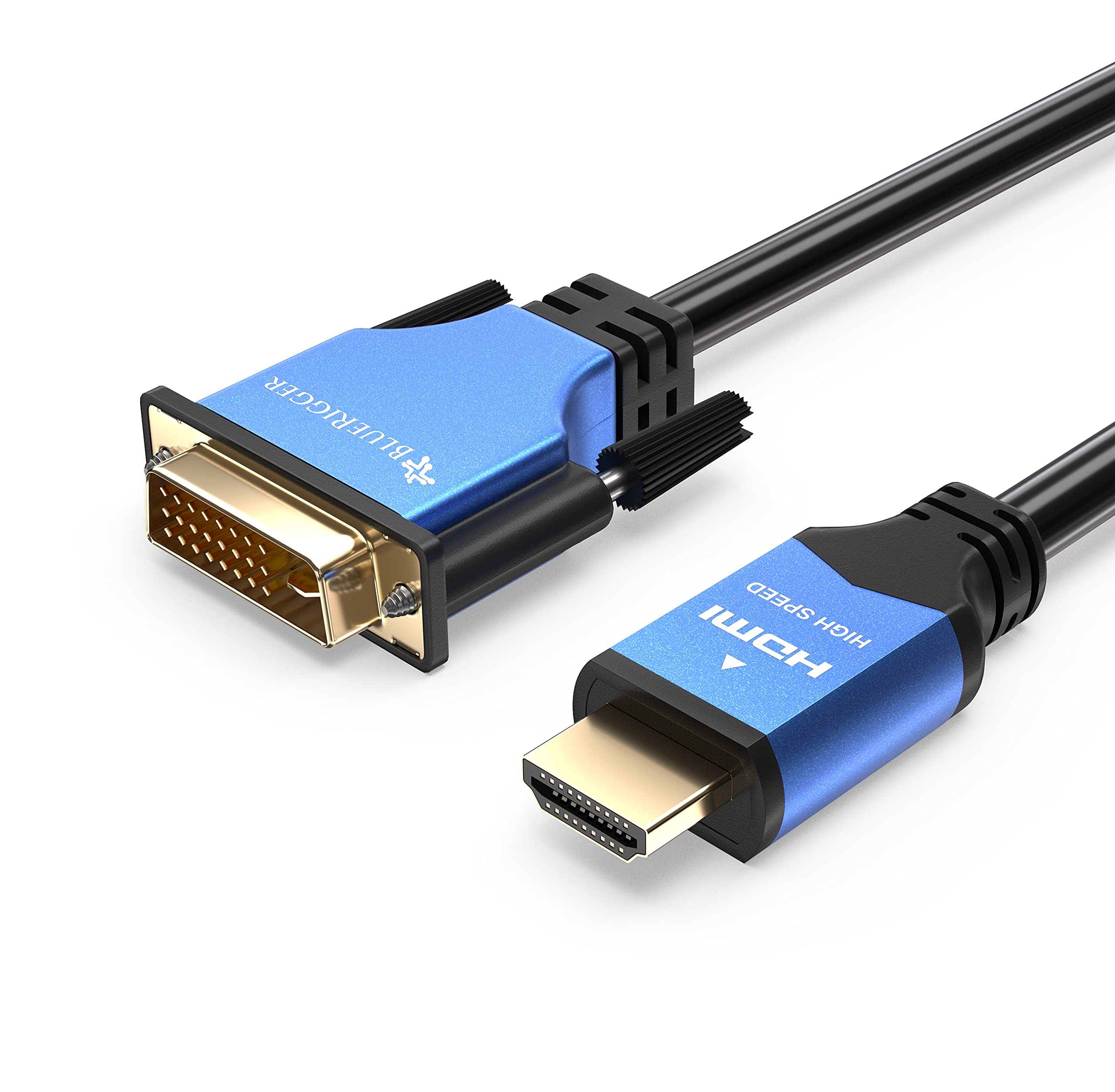 BlueRigger HDMI to DVI Cable (6FT, High-Speed, Bi-Directional Adapter Male to Male, DVI-D 24+1, 1080p, Aluminum Shell) - Compati