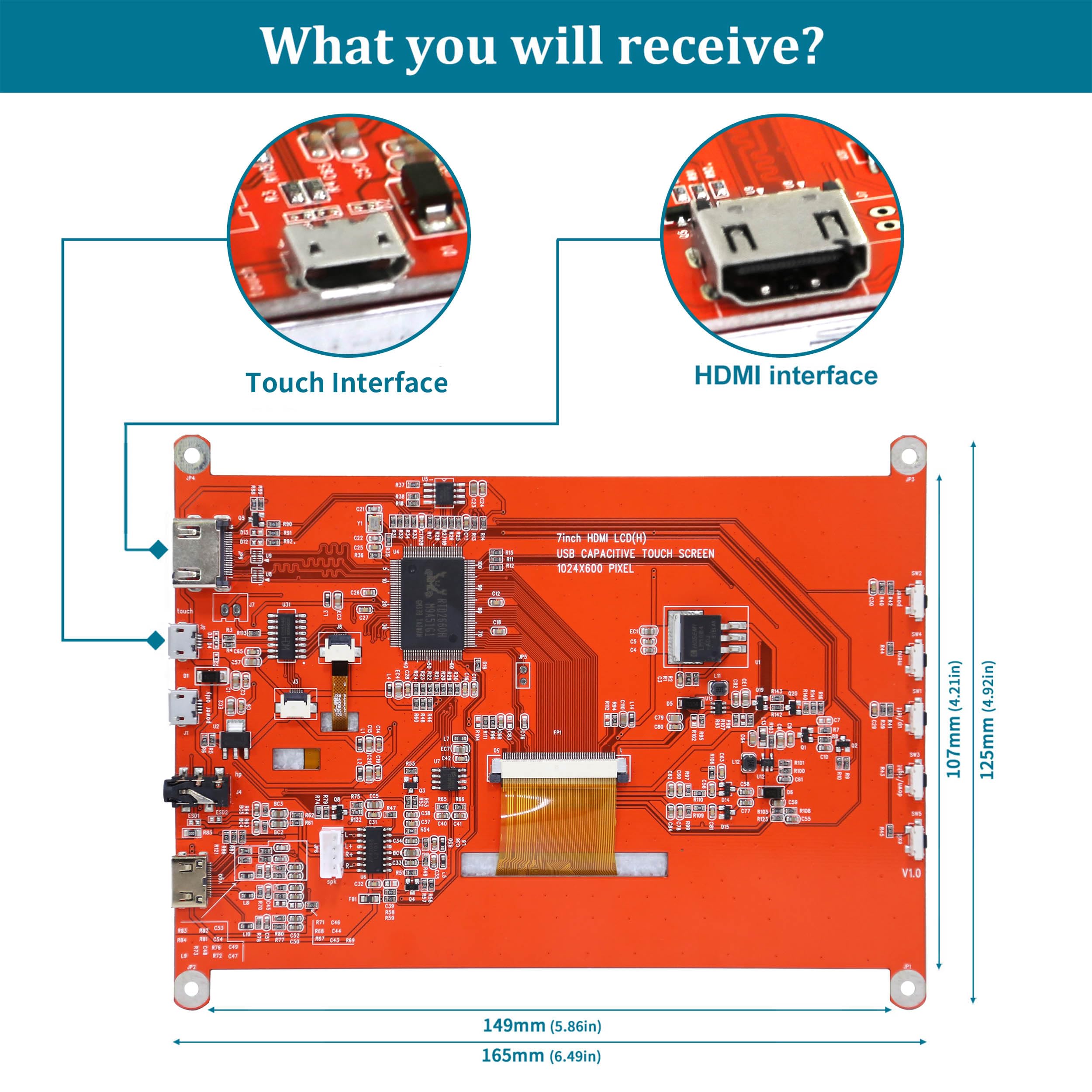 Head Sun Raspberry Pi Screen 7Inch Monitor Ips 1024X600 Hdmi Capacative 7'' Touch Screen Monitors Compatible With 3B+/3/2 B/B+/