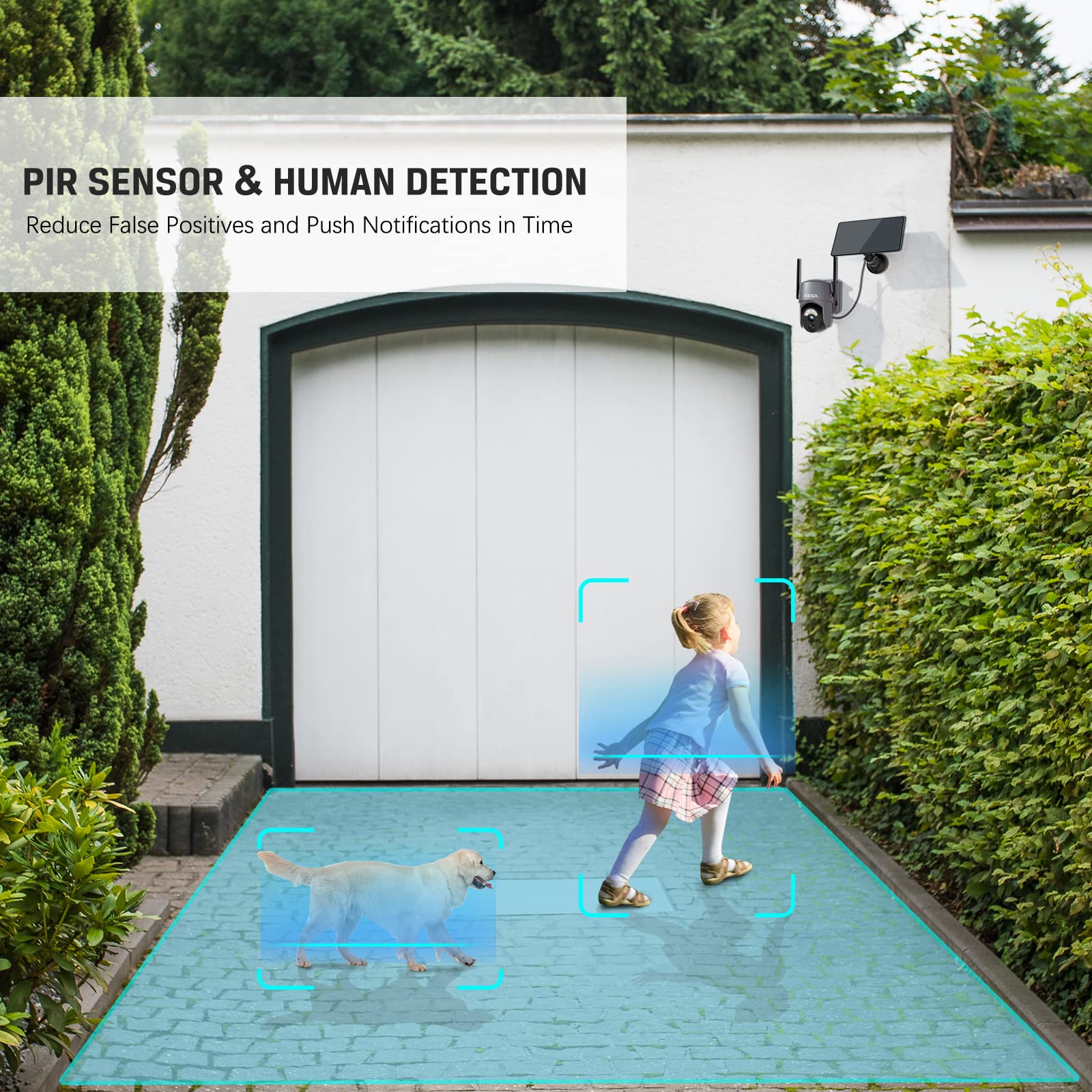 Xega 2 Pack Security Camera Wireless Outdoor 2K 360 Ptz Camera Solar Security Cameras 2.4G Wifi Video Surveillance W/Spotlight &