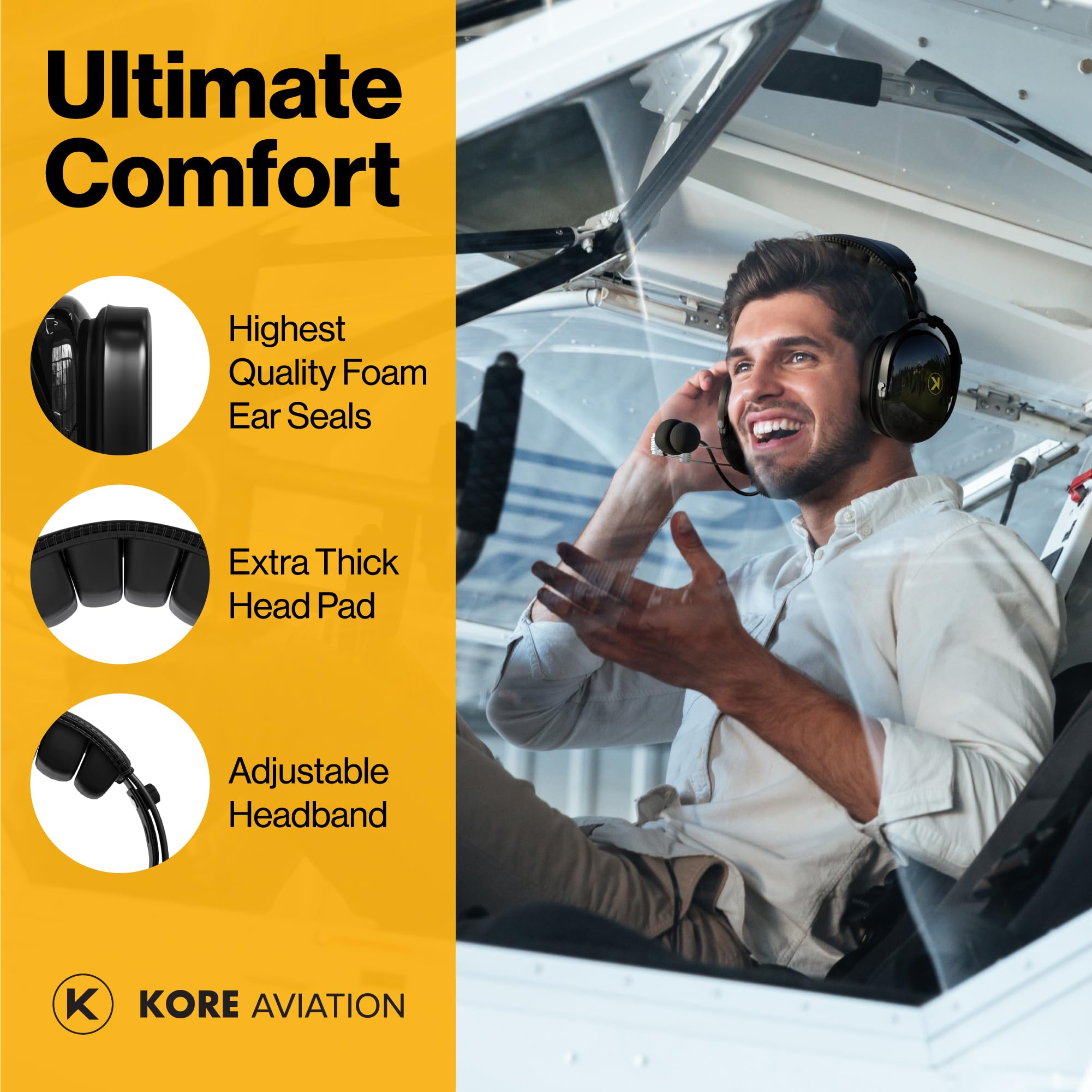 Kore Aviation P1 General Aviation Headset For Pilots | Mono, 24 Db Passive Noise Reduction Rating, Noise Canceling Microphone, A