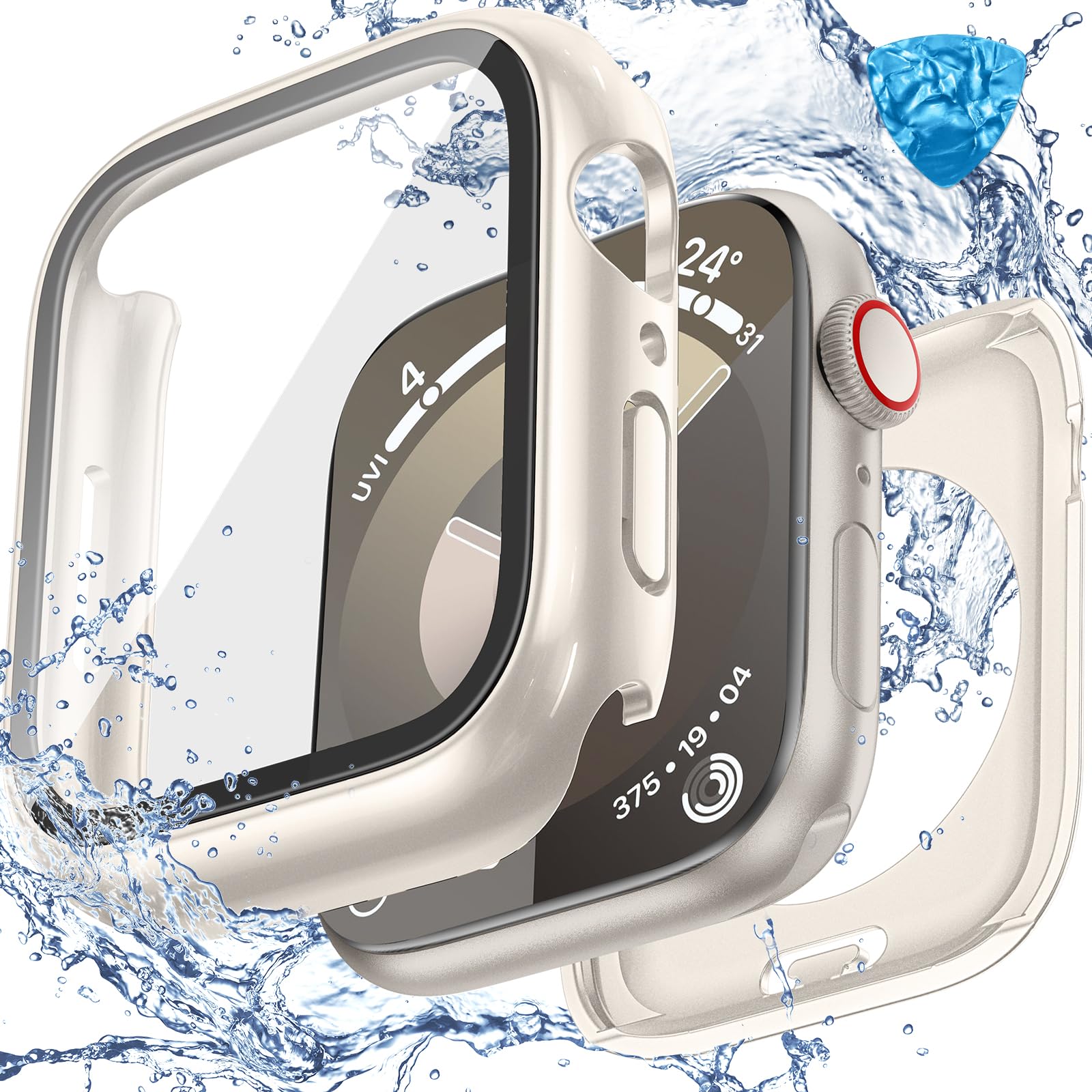 3 in 1 Goton Waterproof Hard Case for Apple Watch Screen Protector 41mm, 360 Slim Full Protective Tempered Glass Face Cover + Ba