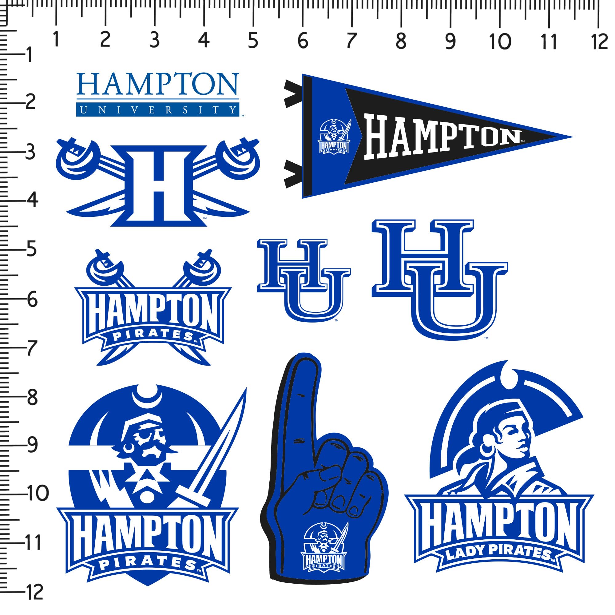 GRAPHICS & MORE Vinyl Stickers Variety Pack - 9ct, Hampton University, Ideal for Laptops, Water Bottles, Scrapbooking, Indoor/Outdoor