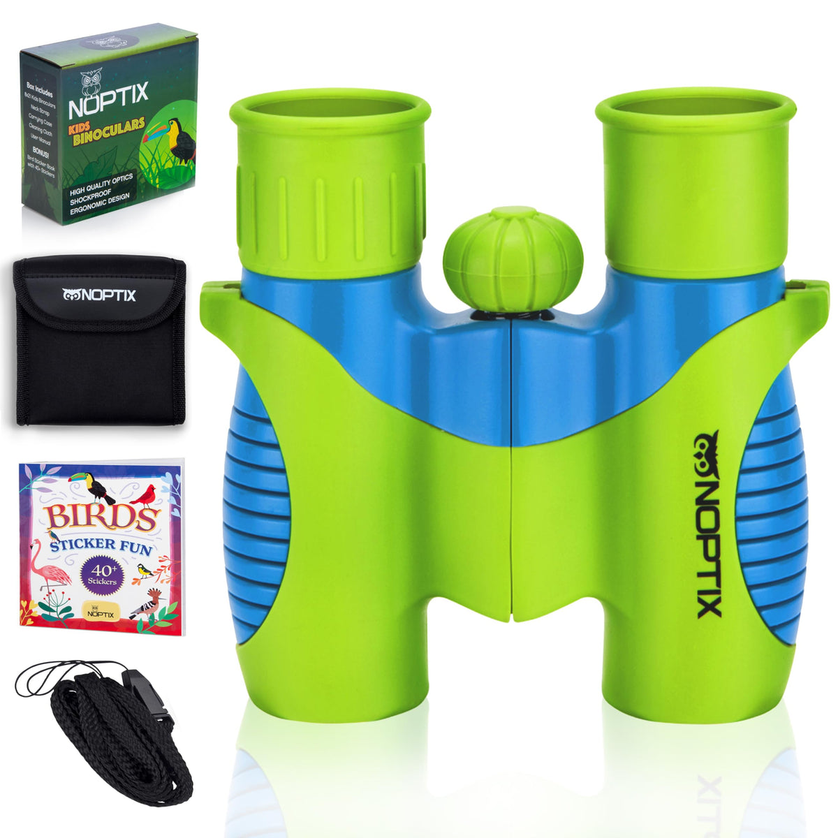 Kids Binoculars Girls Or Boys Real Binoculars In Green Blue - Binoculars For Toddlers Up To Kids Age 14 - Includes Sticker Book 