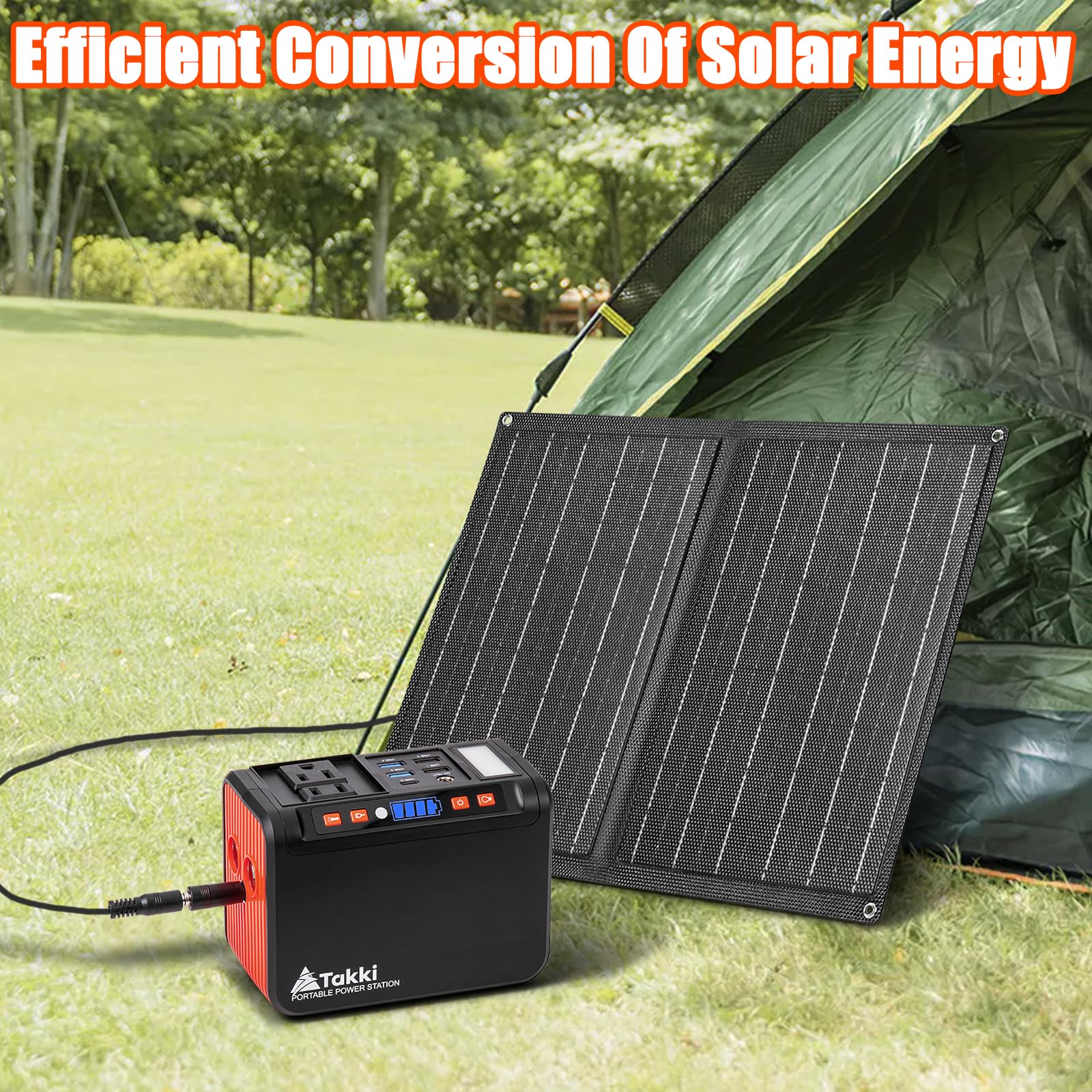 Takki 111Wh Solar Generator Portable Power Station With Solar Panels 21W Included, 120W Peak Camping Solar Charger System Power