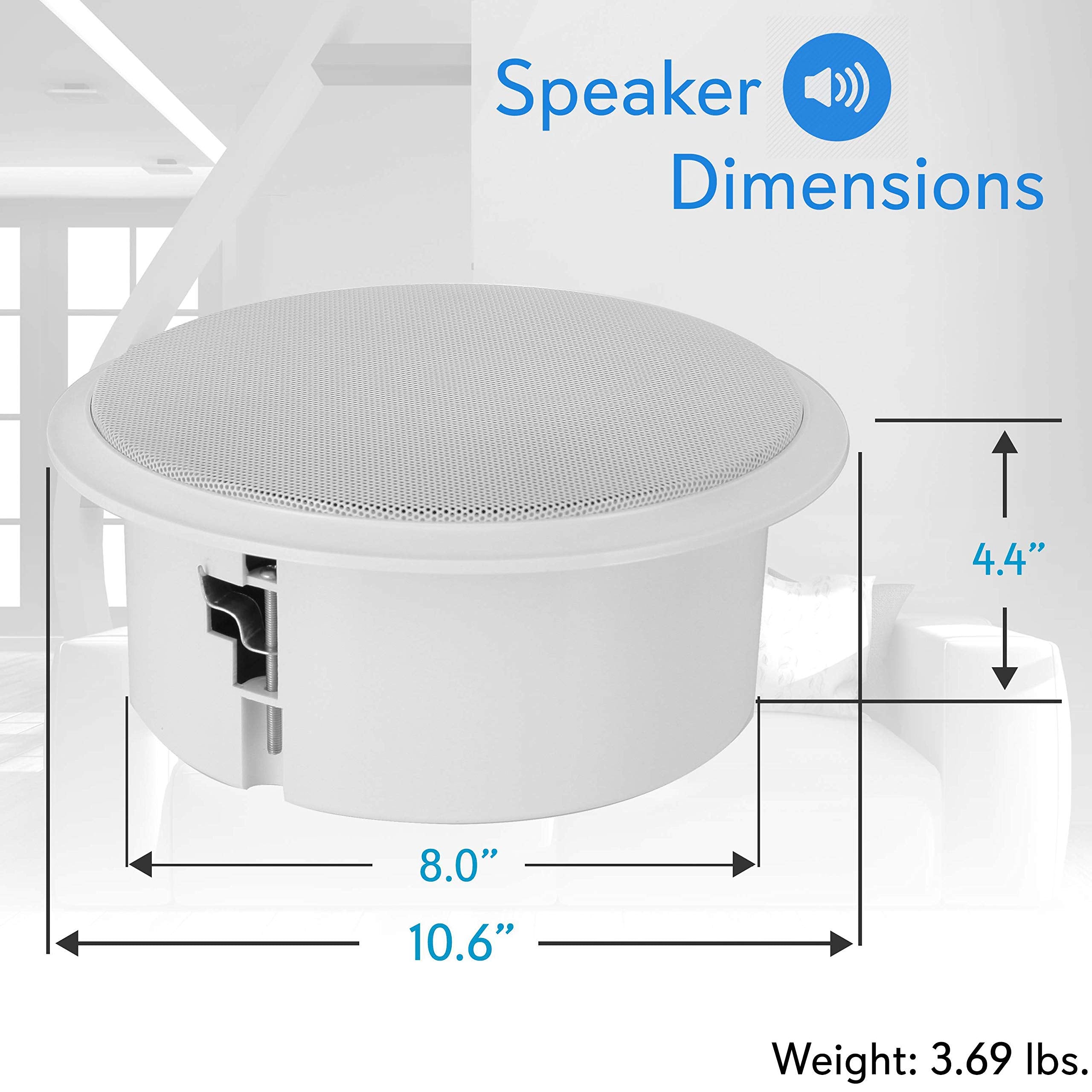 Pyle Home 8    Ceiling Wall Mount Speaker - Full Range Woofer Speaker System 100 Volt Transformer Flush Design W/ 60Hz-16Khz Fre